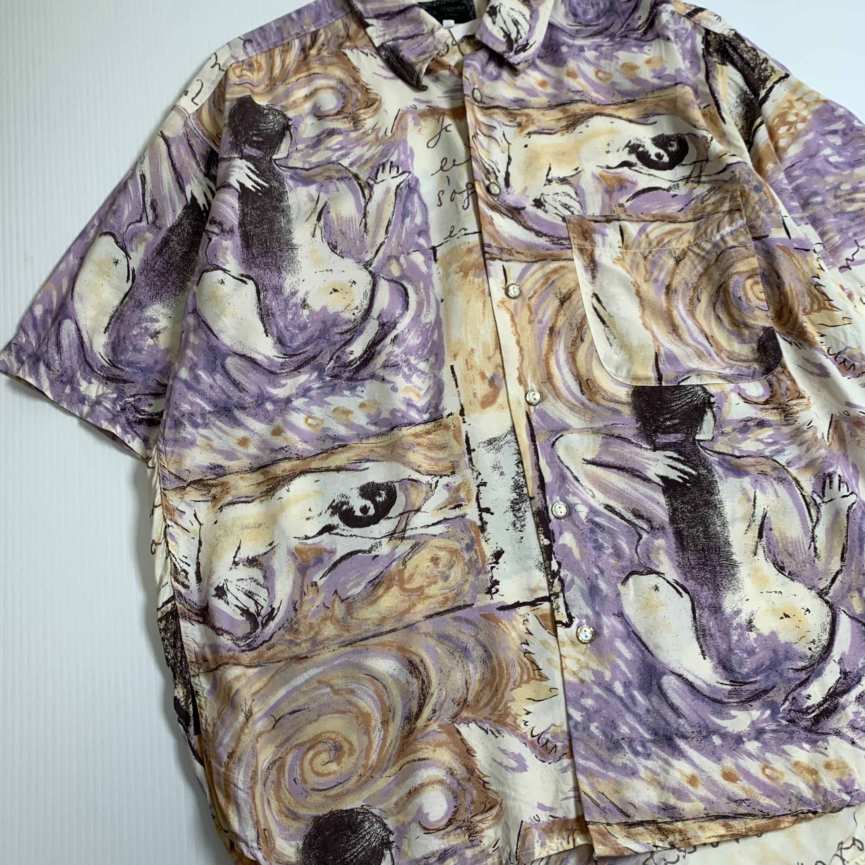Vintage Di Bazzato Art Pattern Short Sleeve Button Up M