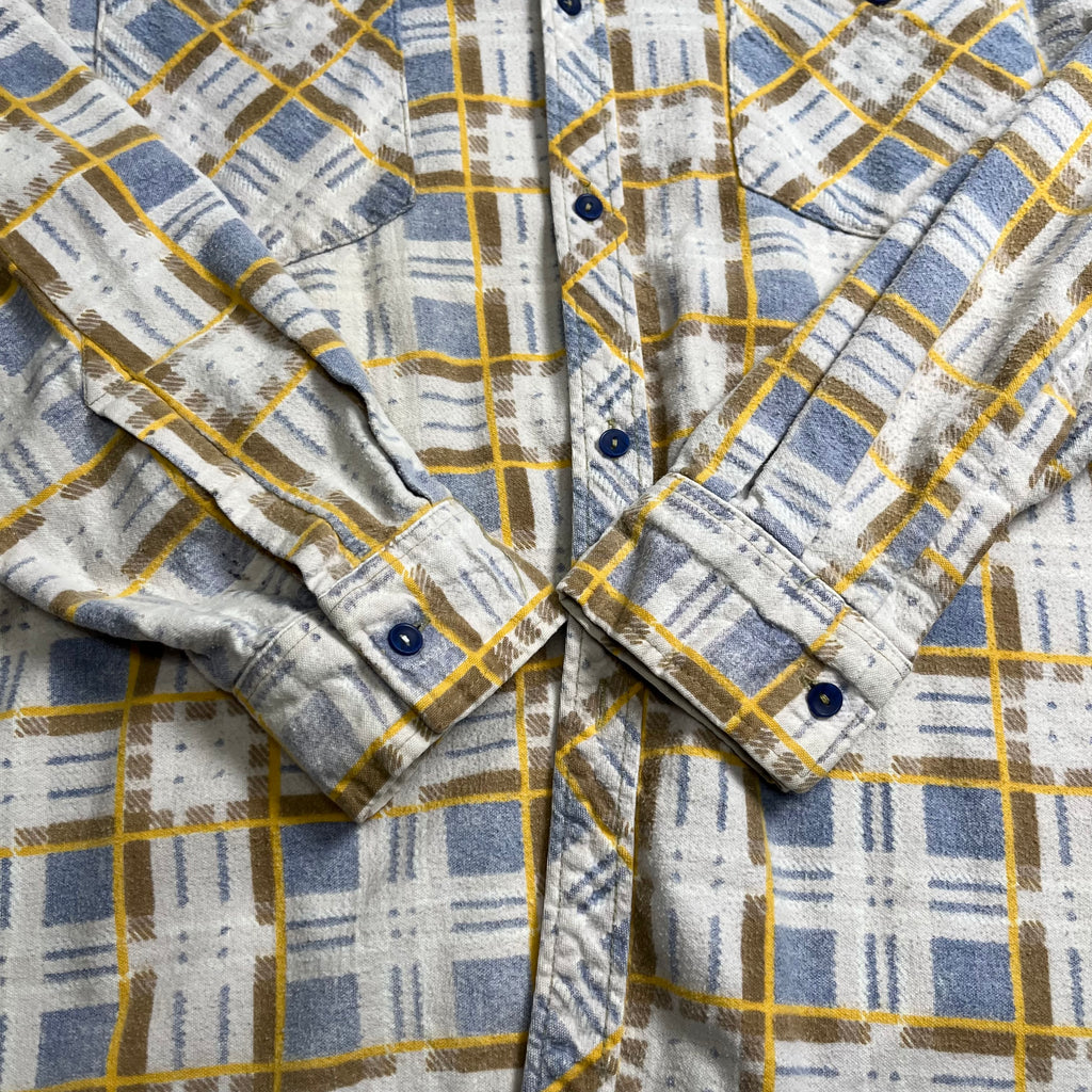 Vintage Faded Plaid Button-Up Flannel Shirt L