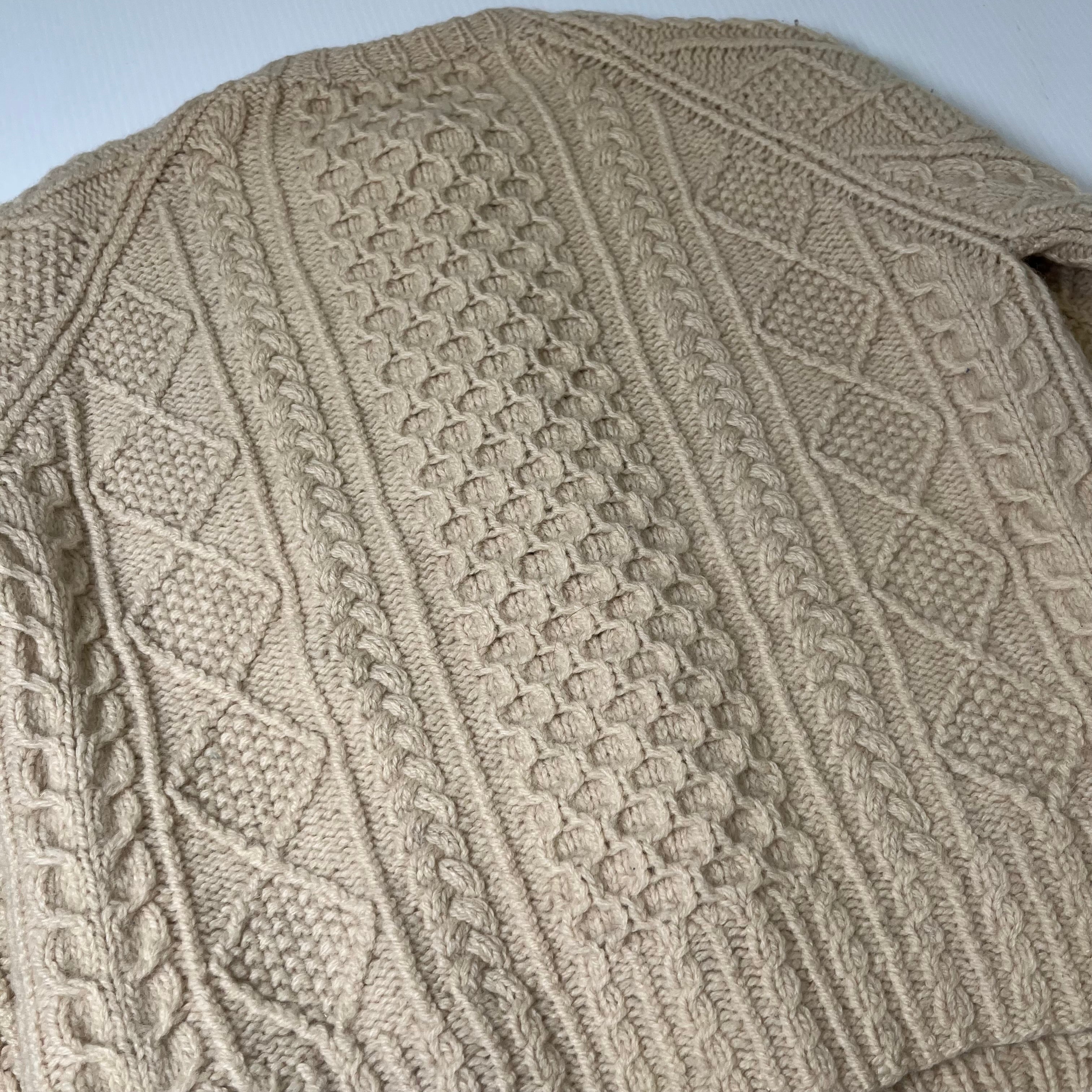 Vintage Loch Garman Ivory Cable Knit Cardigan Sweater M