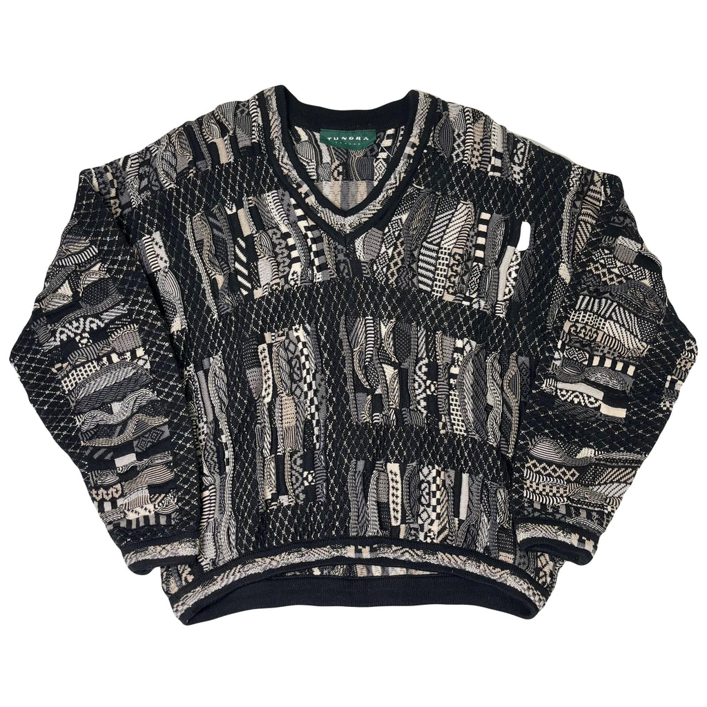 Vintage Tundra 3D Knit V-Neck Sweater XL
