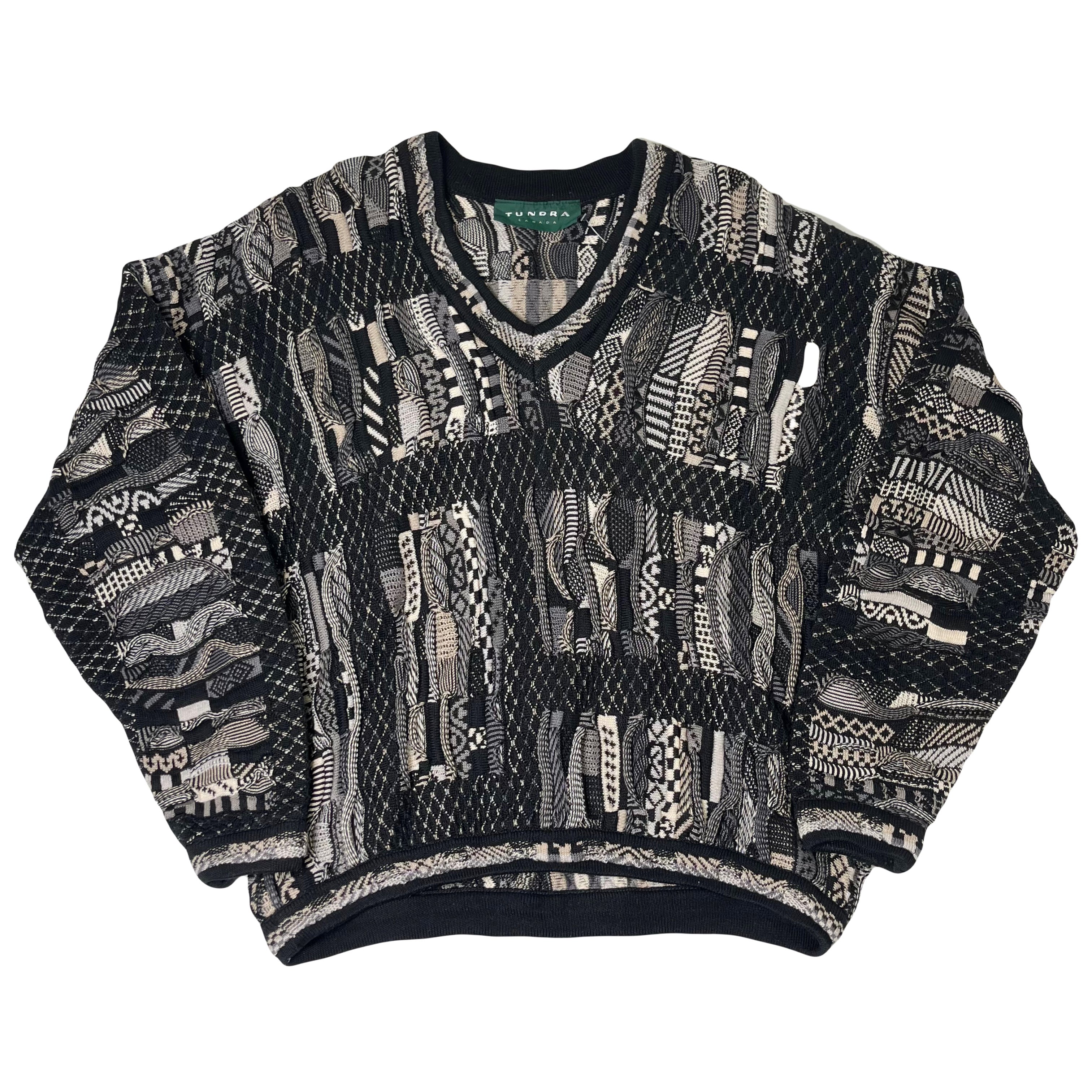 Vintage Tundra 3D Knit V-Neck Sweater XL