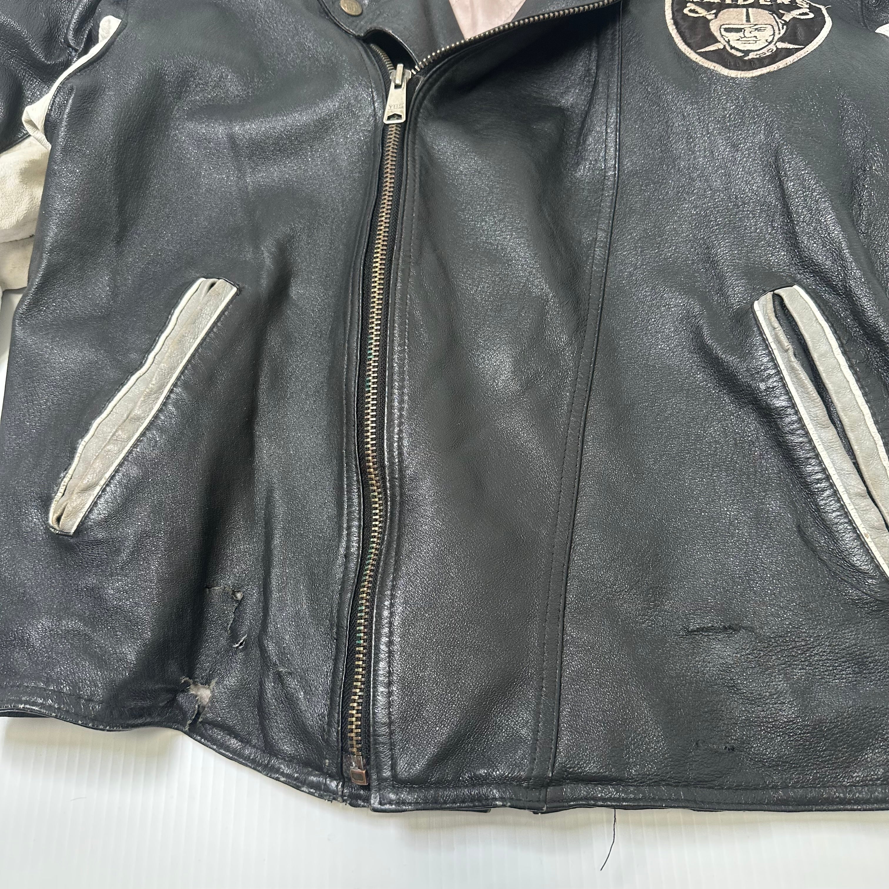 Vintage Pro Player Oakland Raiders Leather Moto NFL Jacket M