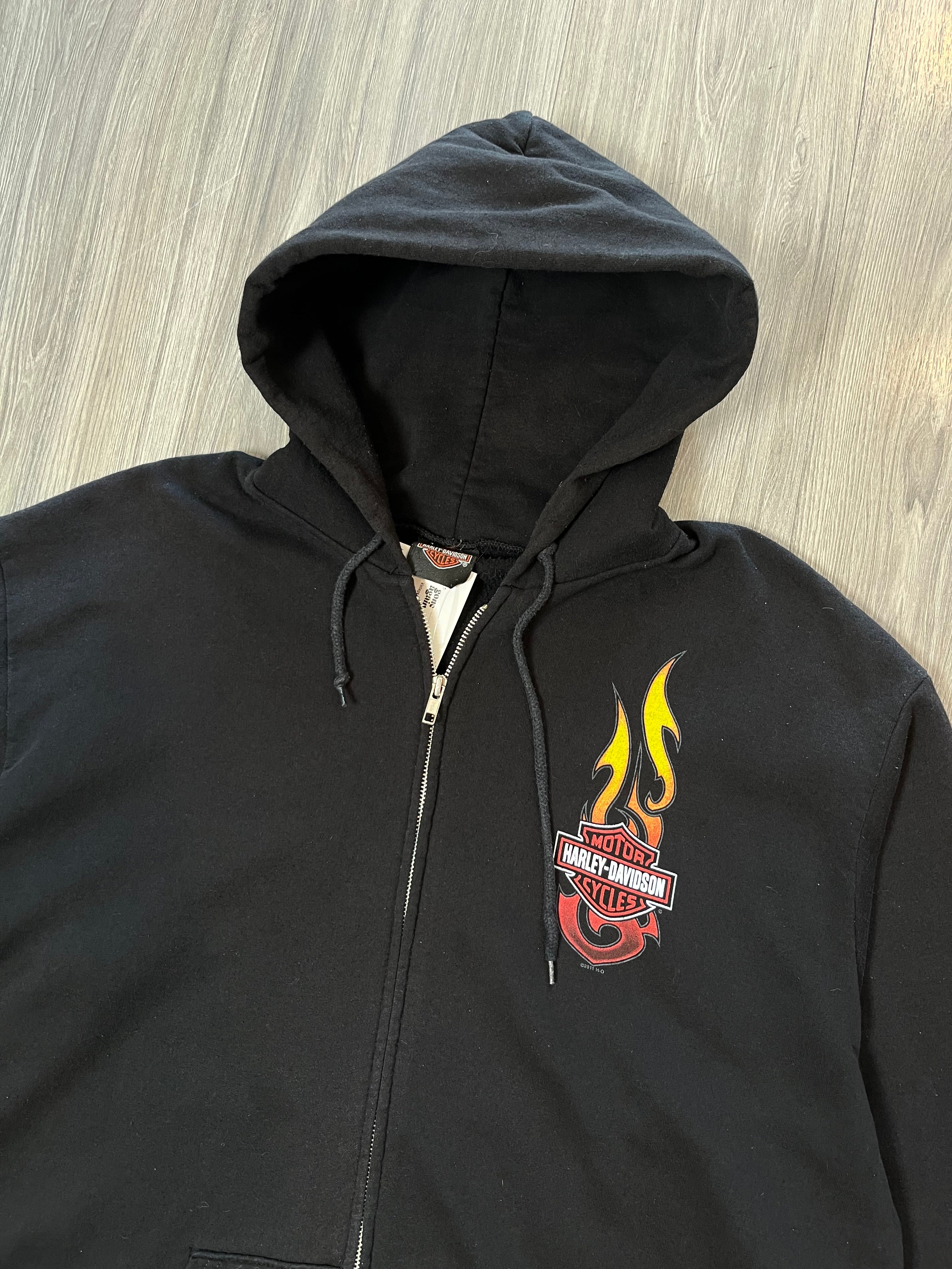 Vintage Harley Davidson Quebec Flames Zip Hoodie L