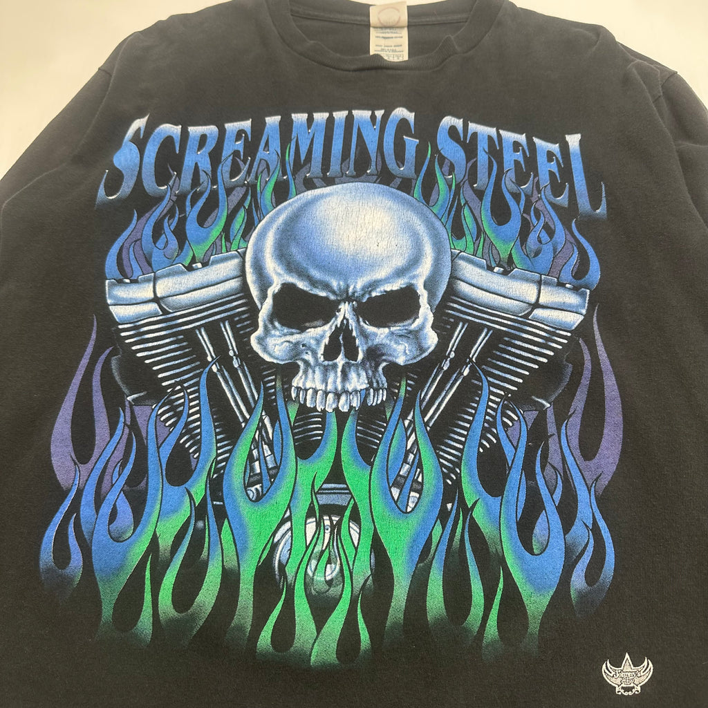 Vintage Screaming Steel Motorcycle Flames Longsleeve Shirt L