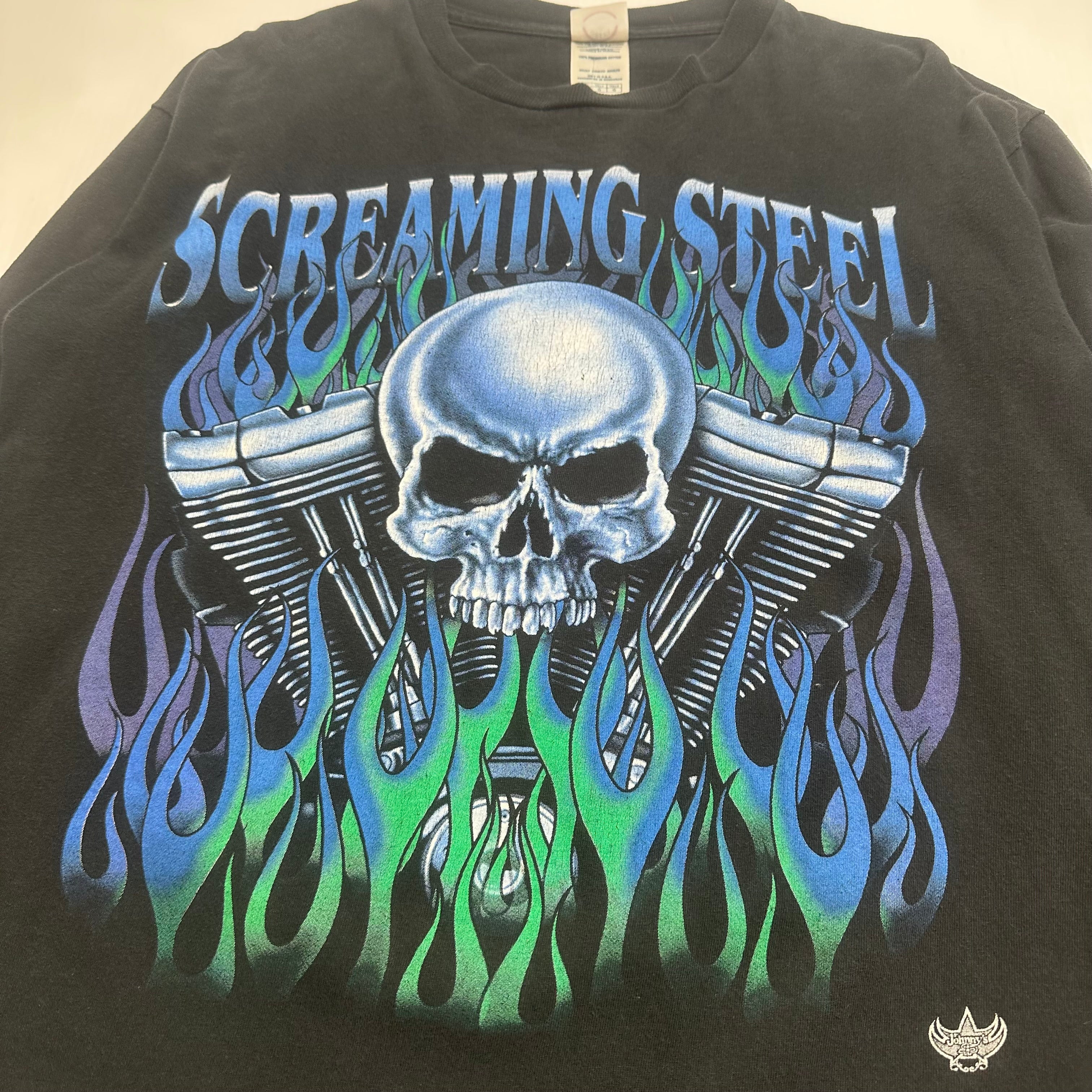 Vintage Screaming Steel Motorcycle Flames Longsleeve Shirt L