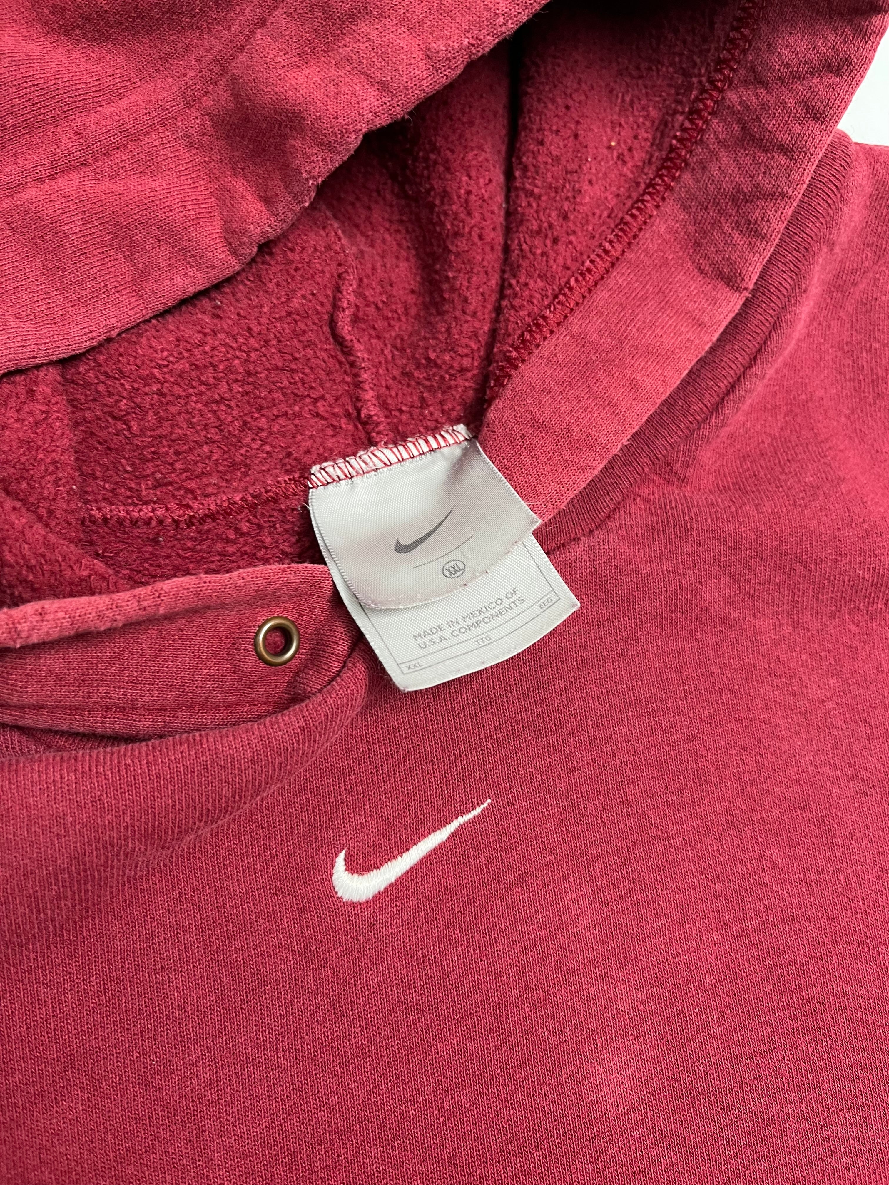 Y2K Nike Maroon Centre Swoosh Hoodie 2XL