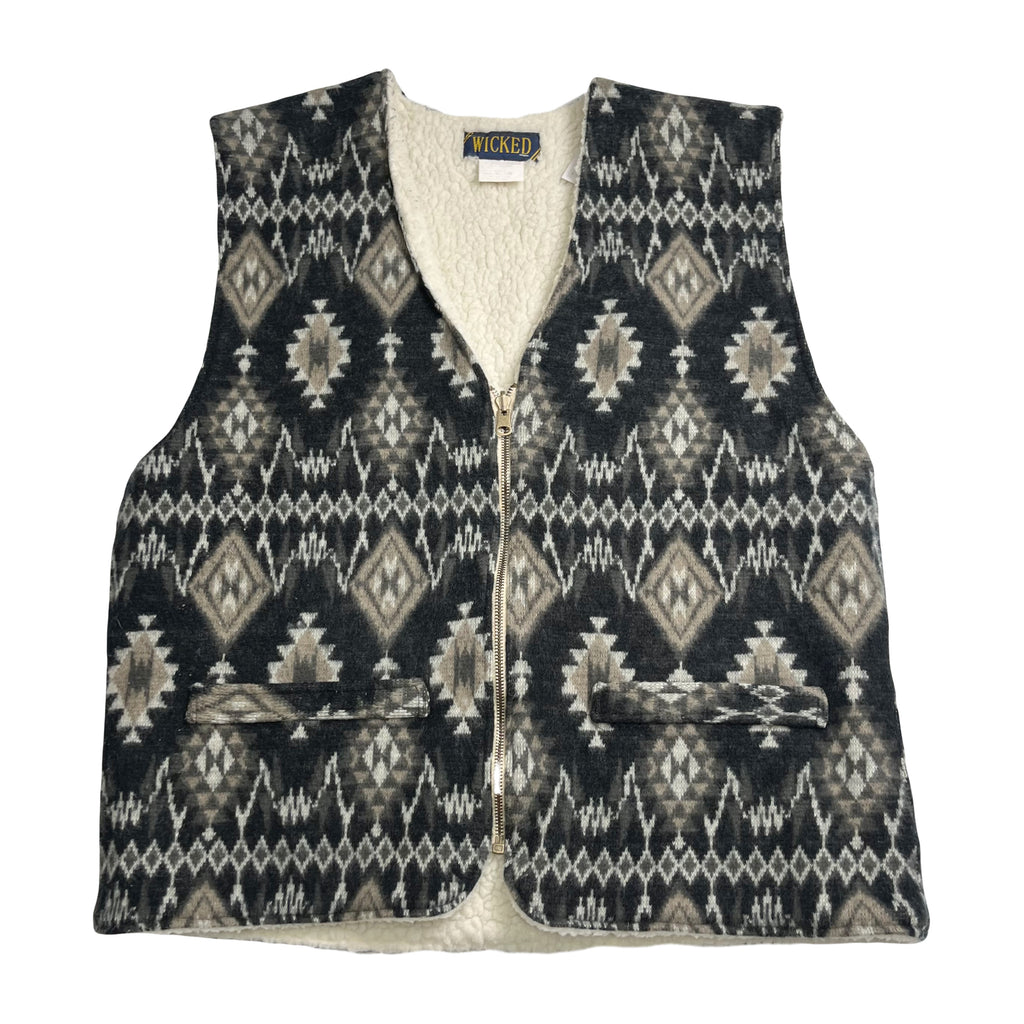 Vintage Wicked Sherpa Lined Pattern Vest XXL
