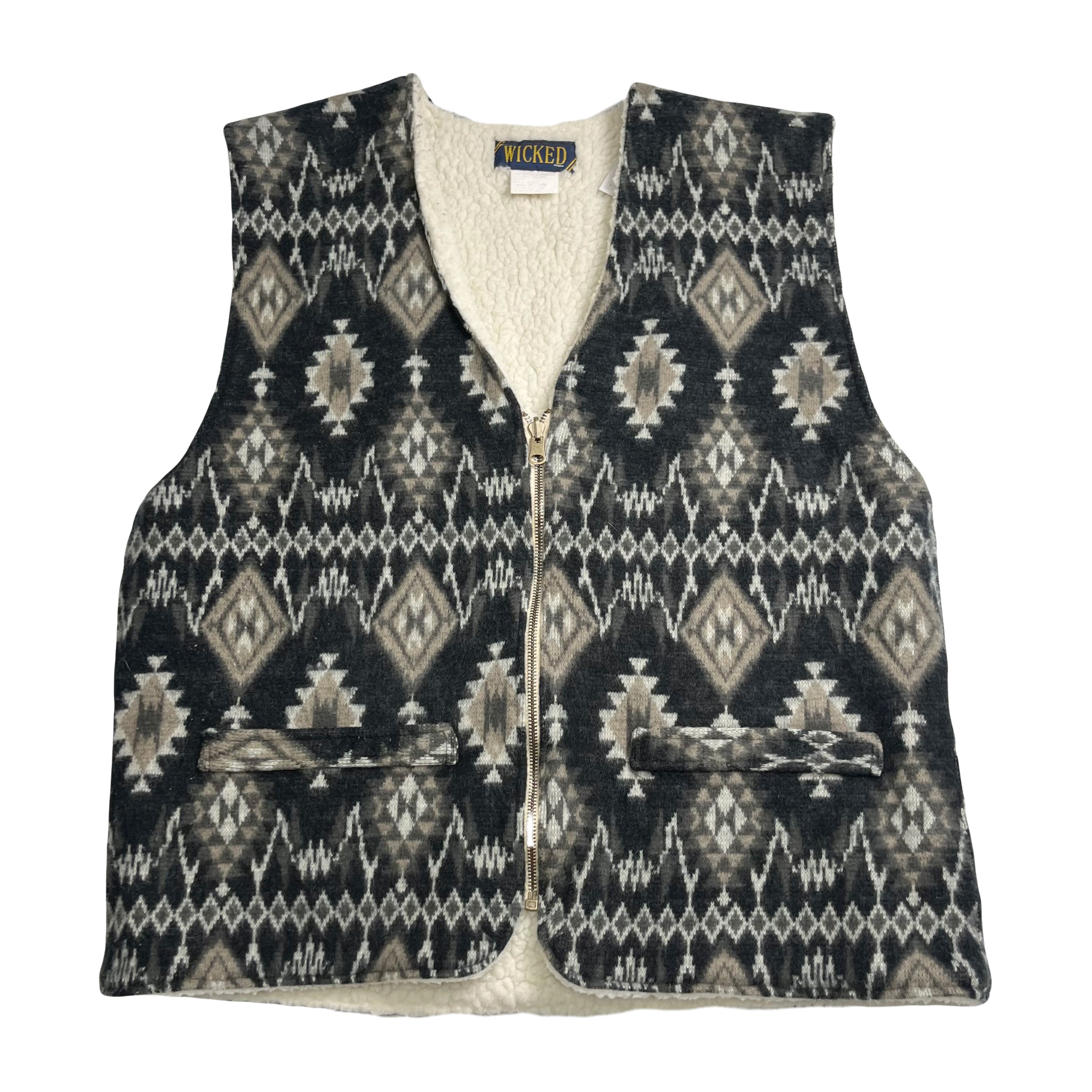Vintage Wicked Sherpa Lined Pattern Vest XXL