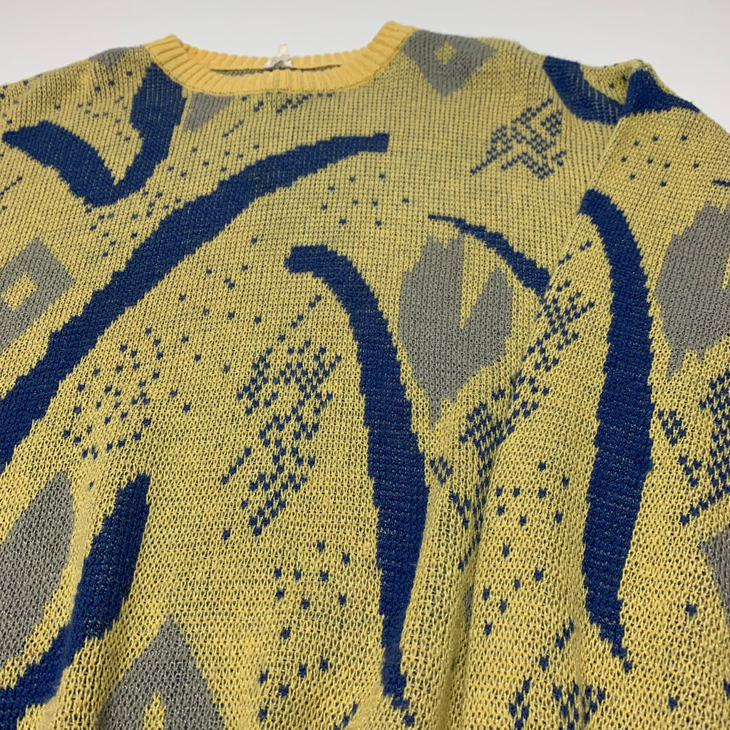 Vintage Yellow And Blue Knit Sweater L