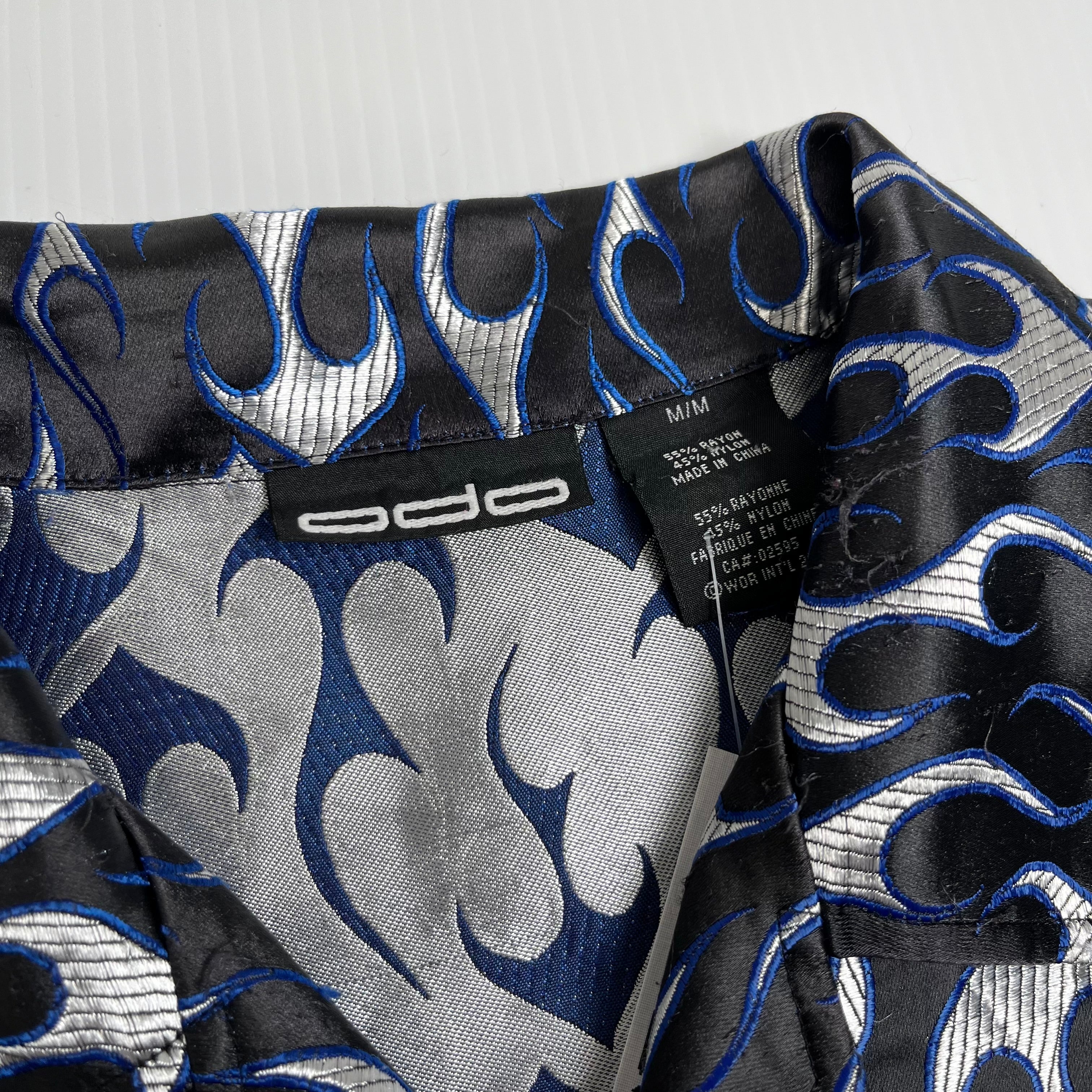 Vintage ODO Chrome Flames Short Sleeve Button Up M