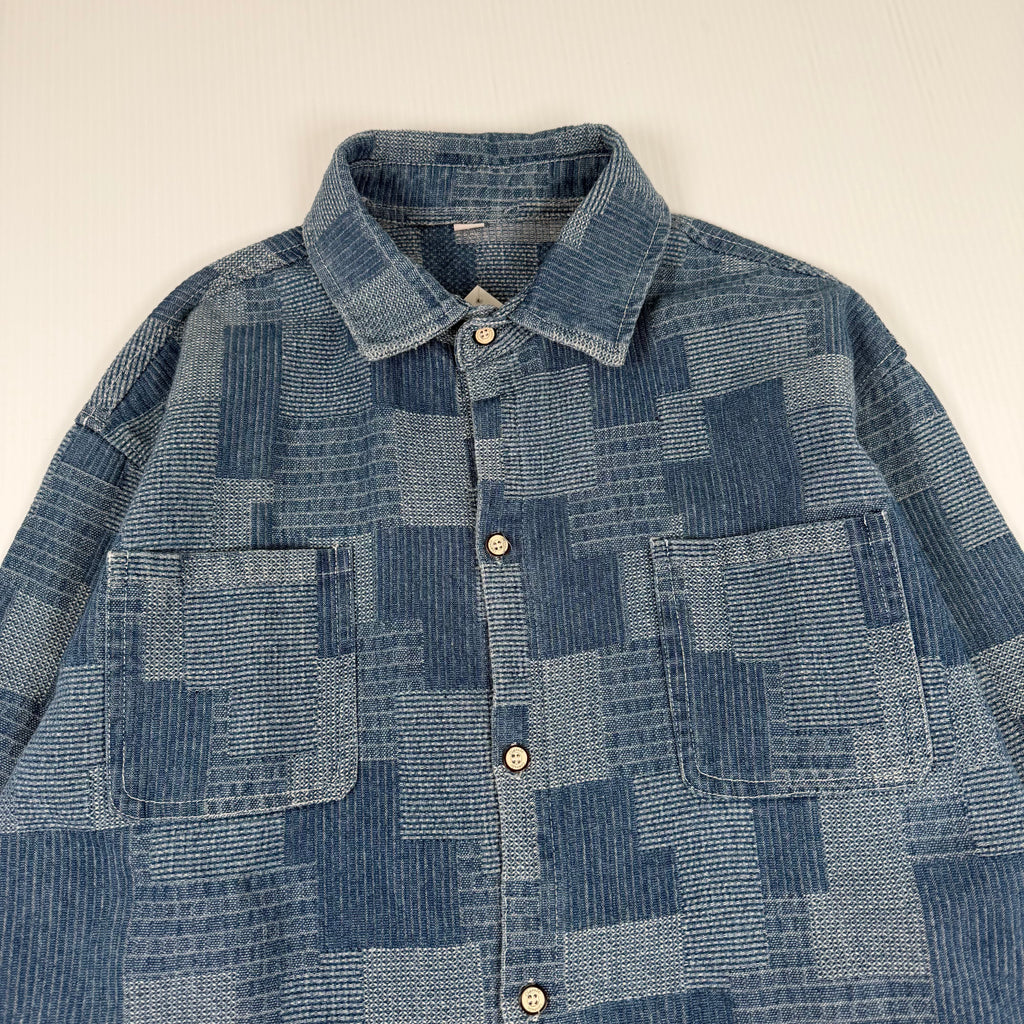 Vintage Patchwork Denim Button Up Shirt L