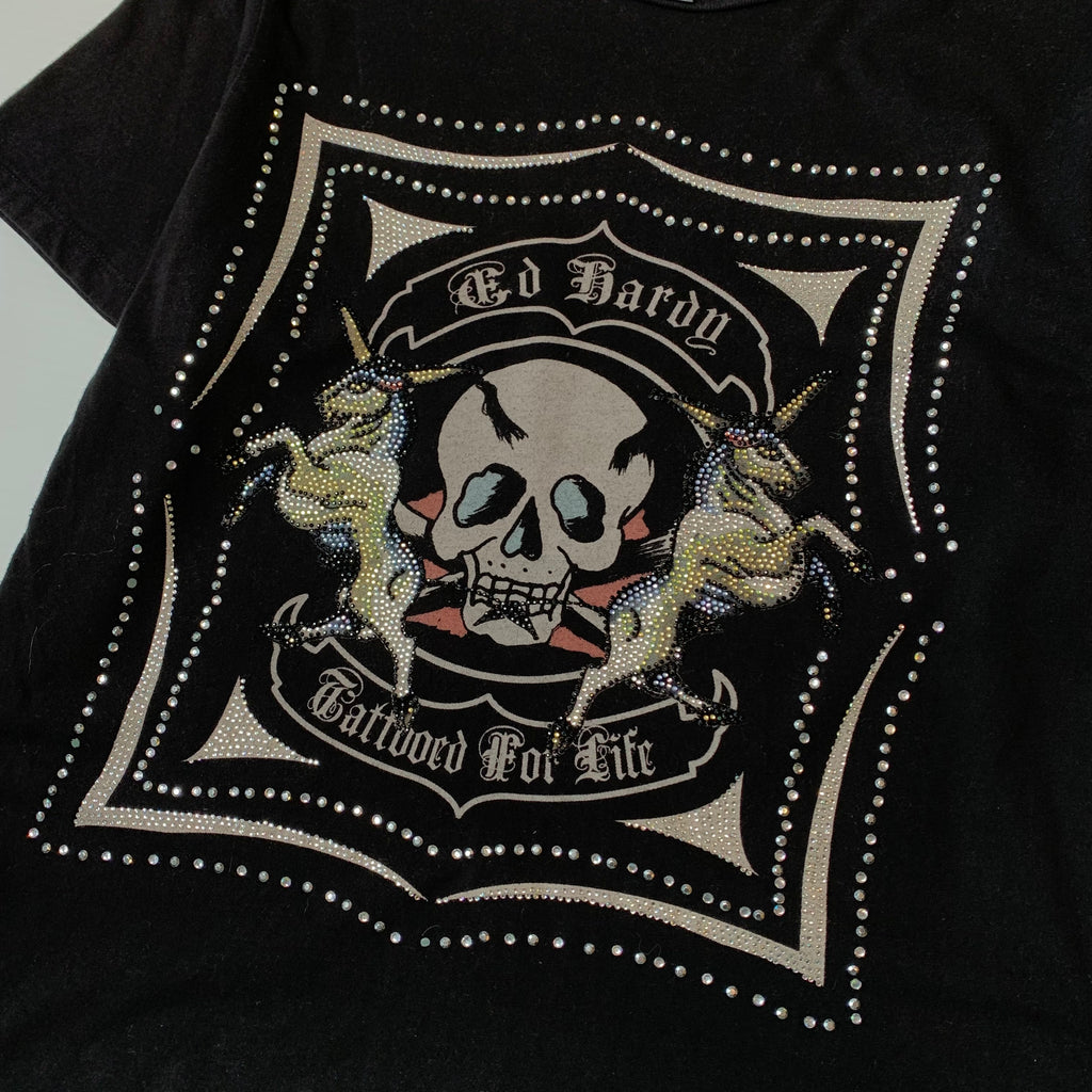 Y2K Ed Hardy Tattooed For Life Jewel Tee S