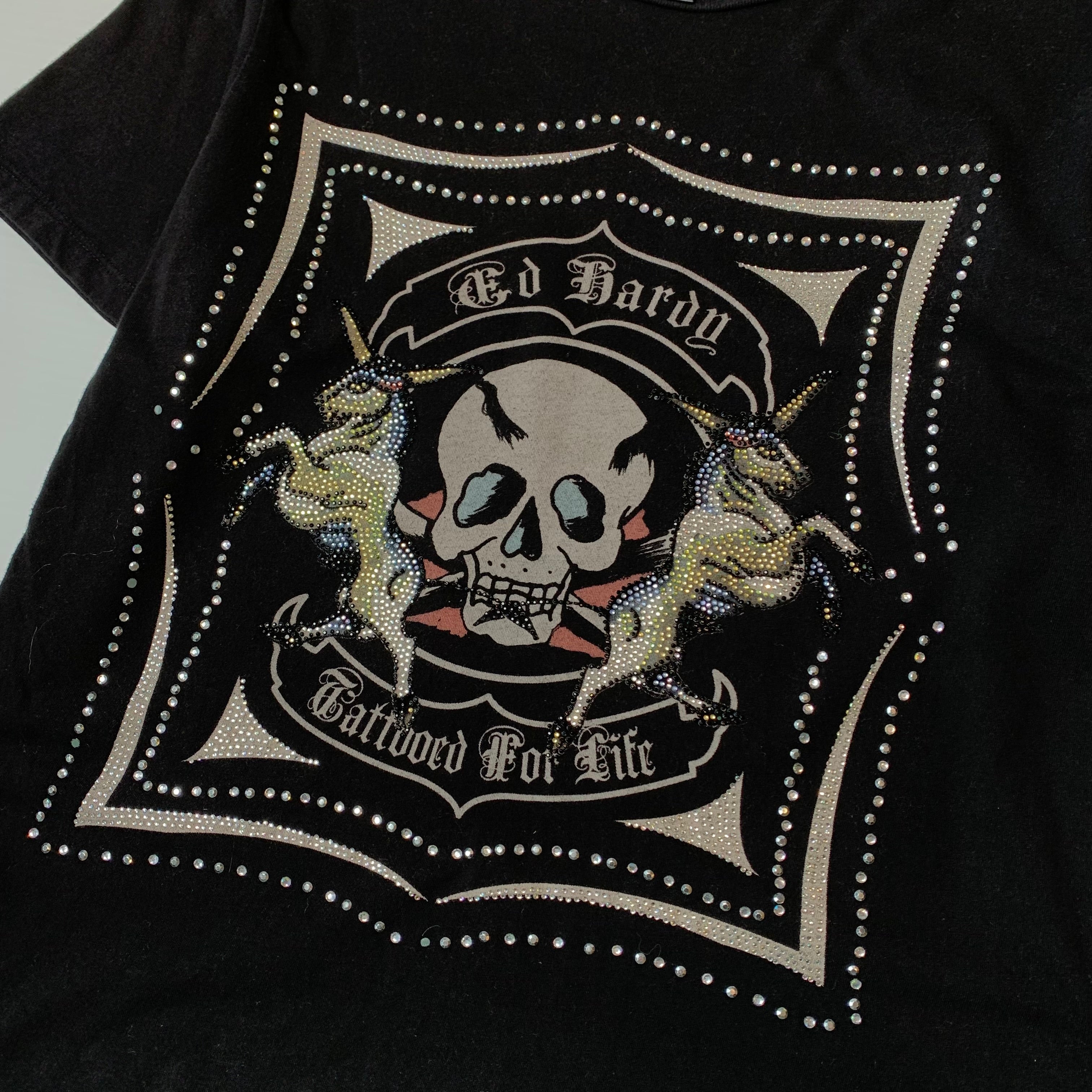 Y2K Ed Hardy Tattooed For Life Jewel Tee S