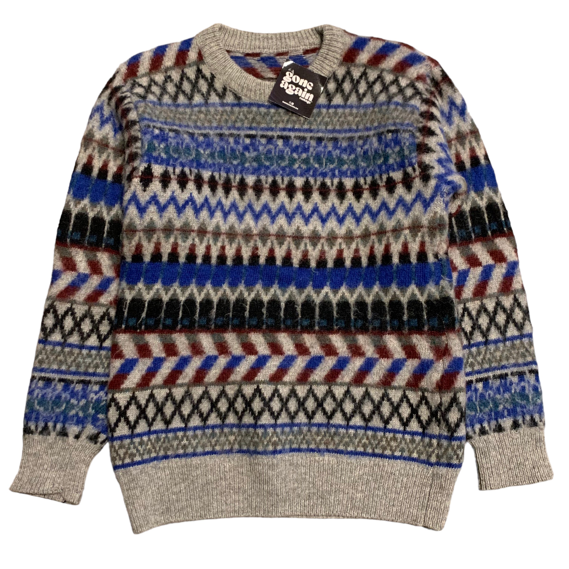 Grey Pattern Wool Sweater M