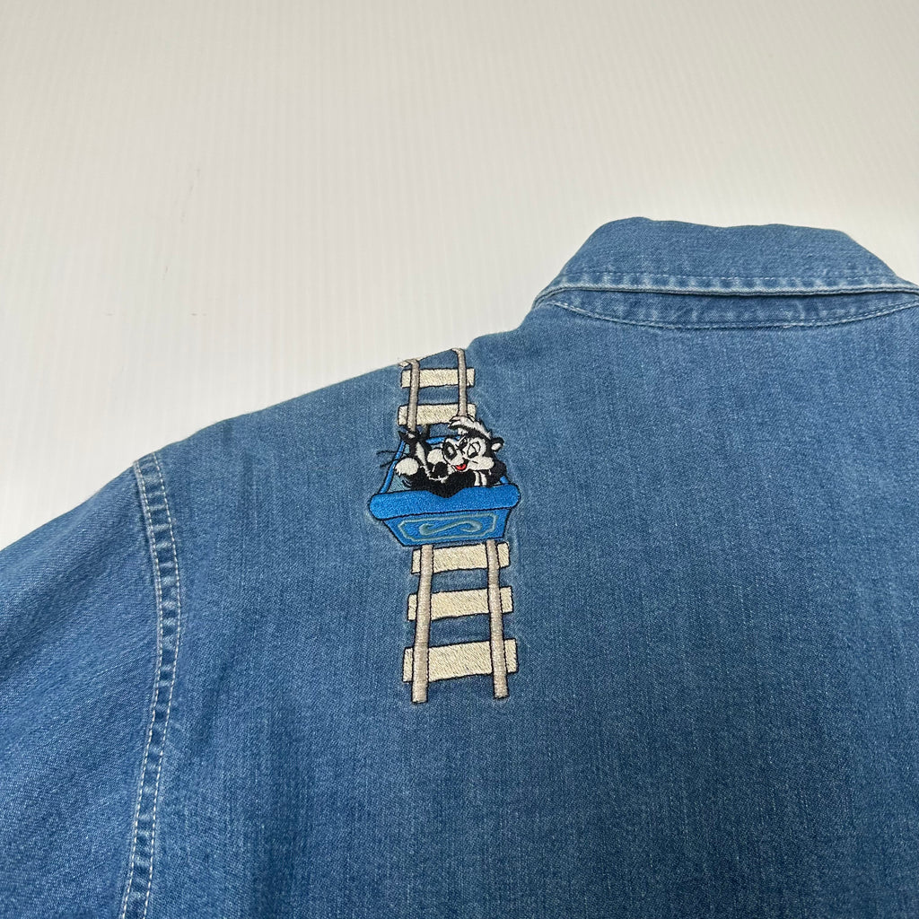 Vintage Warner Bros. Roller Coaster Characters Denim Shirt S