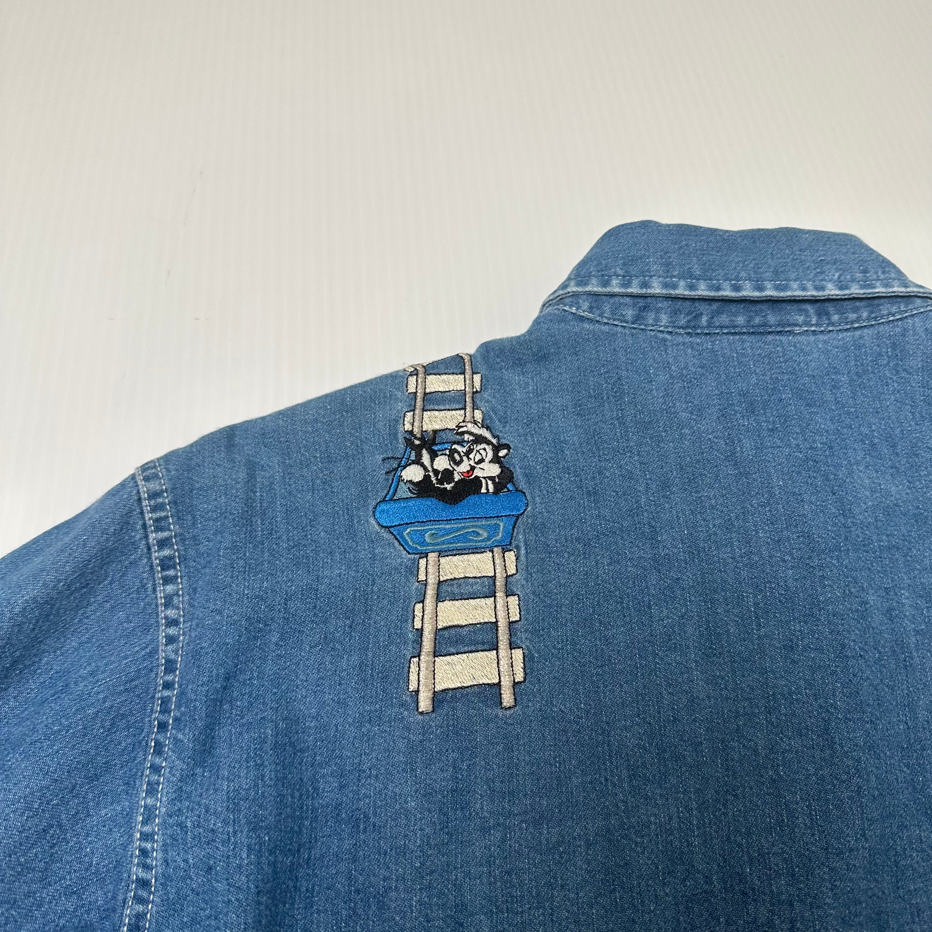 Vintage Warner Bros. Roller Coaster Characters Denim Shirt S