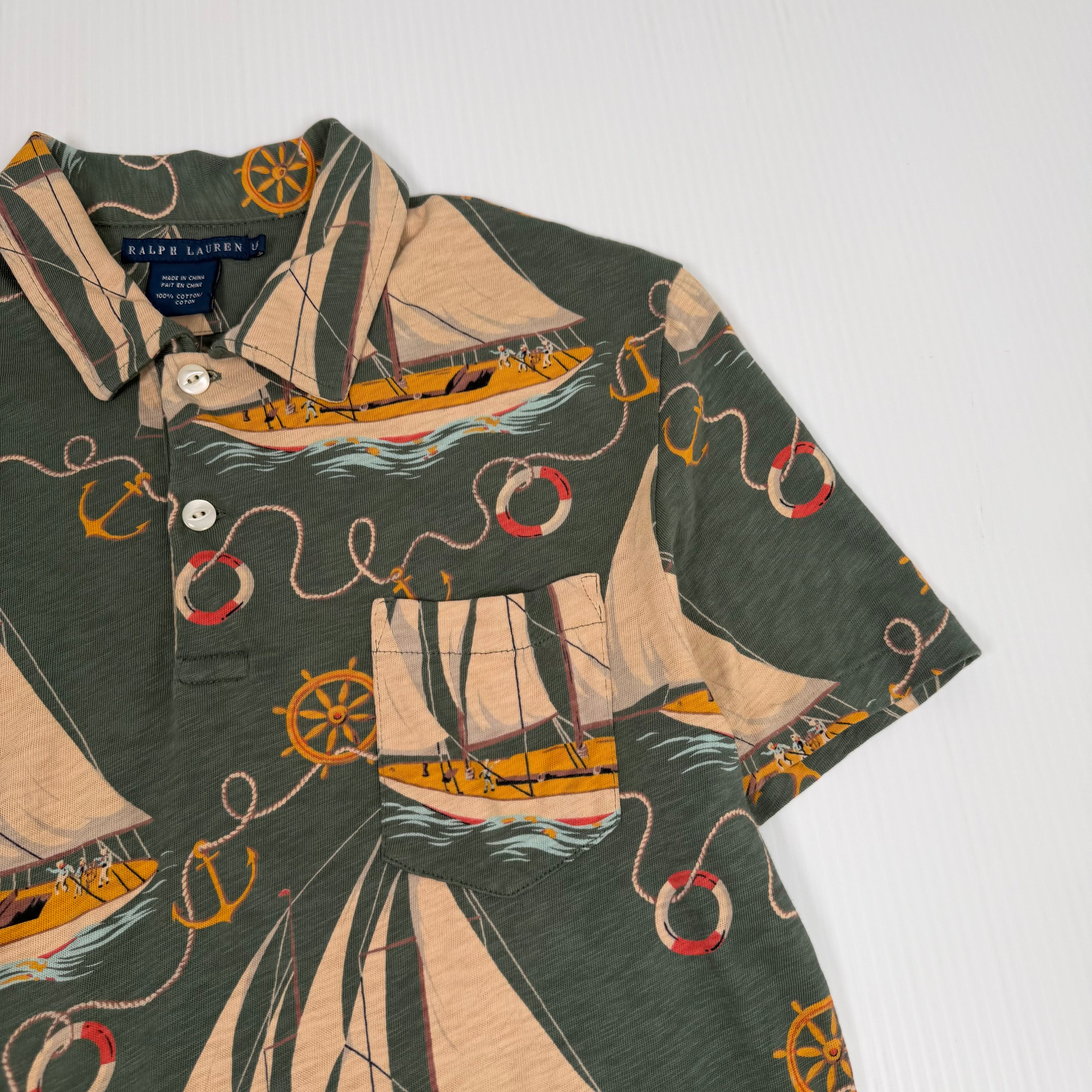 Vintage Ralph Lauren Sailing Pattern Polo Shirt Women's L