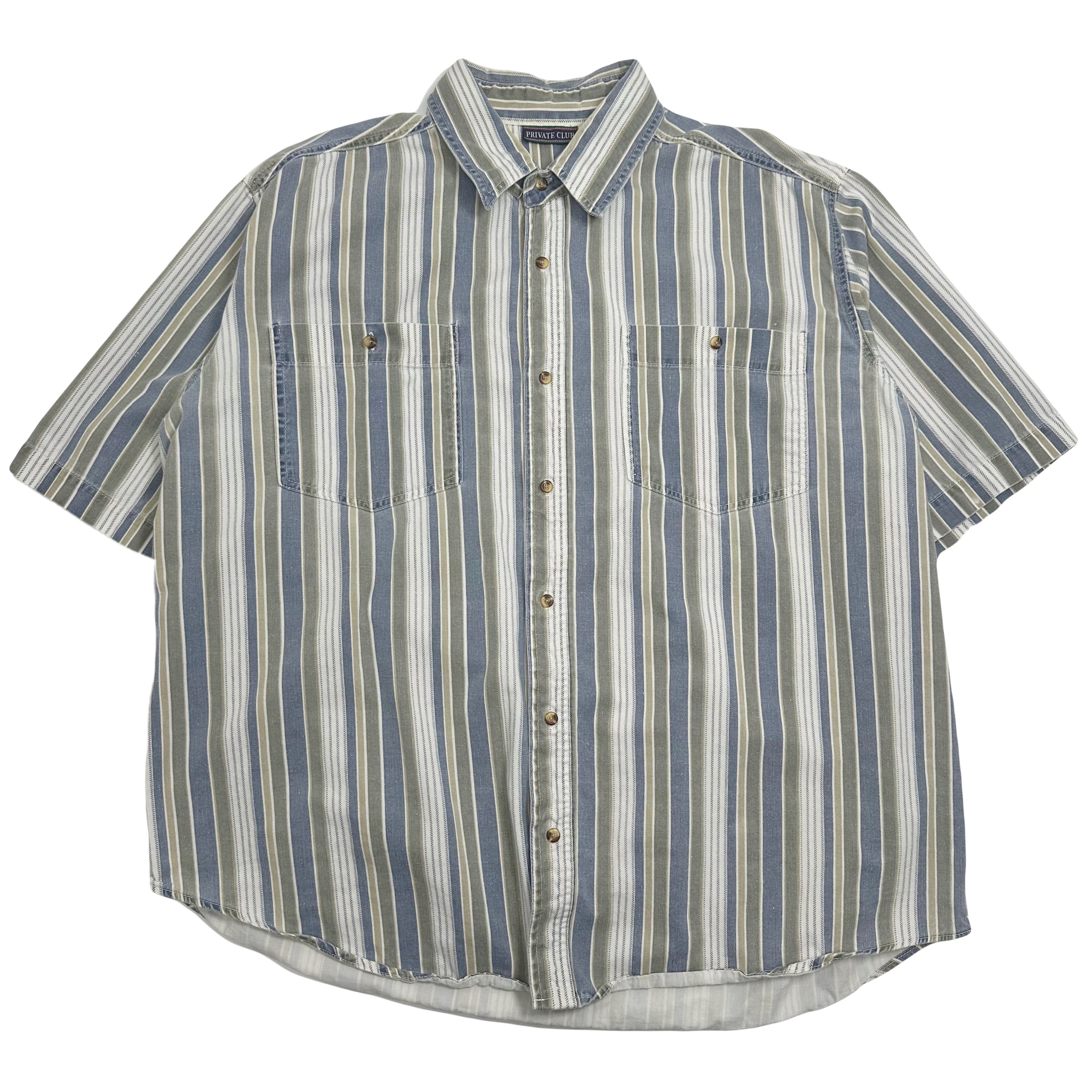 Vintage Private Club Striped Short Sleeve Button Up Shirt 2XL