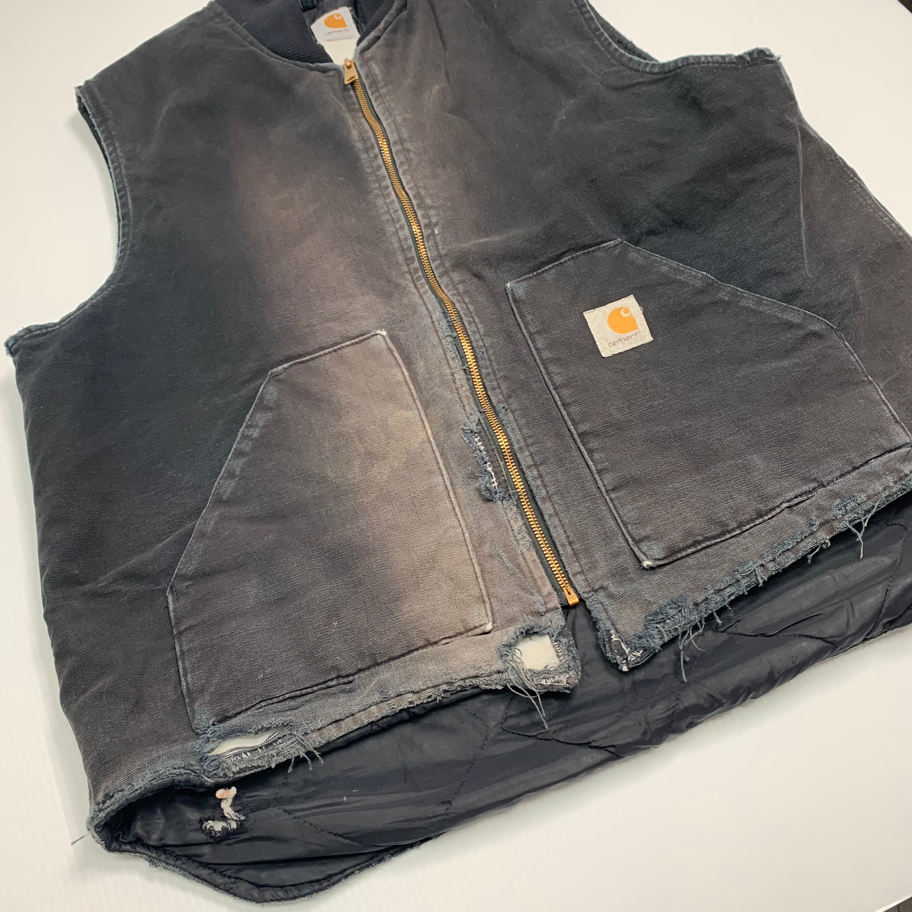 Carhartt Distressed Black Denim Vest XXL
