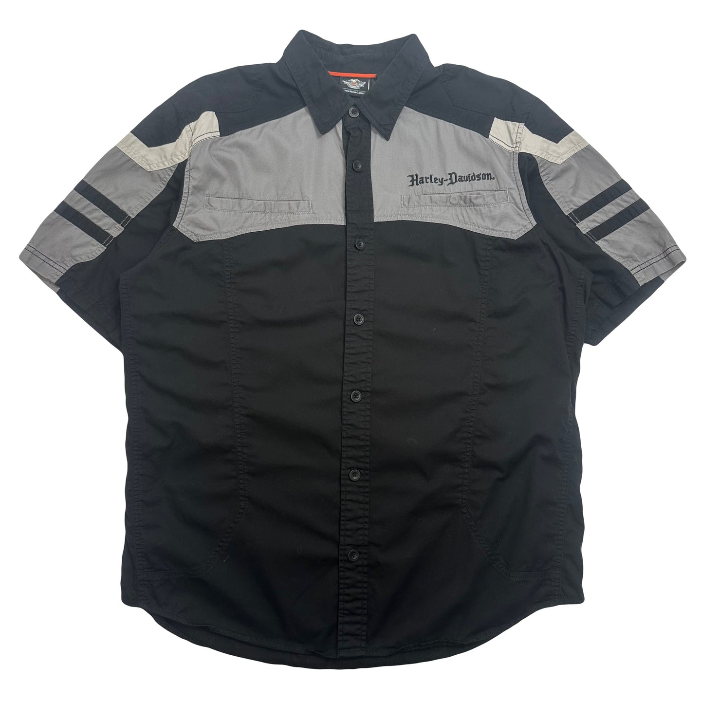 Harley Davidson Text Logo Short Sleeve Button Up Shirt XL