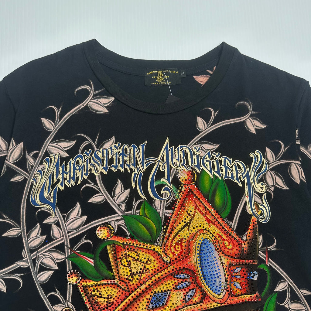 Y2K Christian Audigier 1958 AOP Tee L