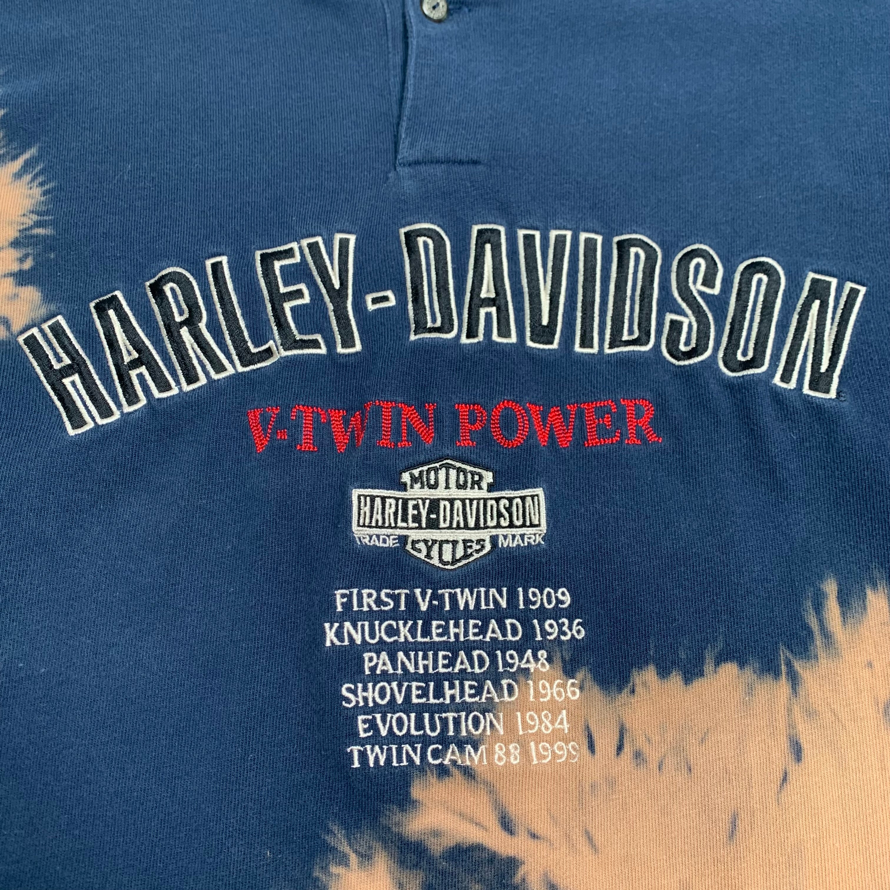 Harley Davidson Bleach Dyed V-Twin Power Henley LS M