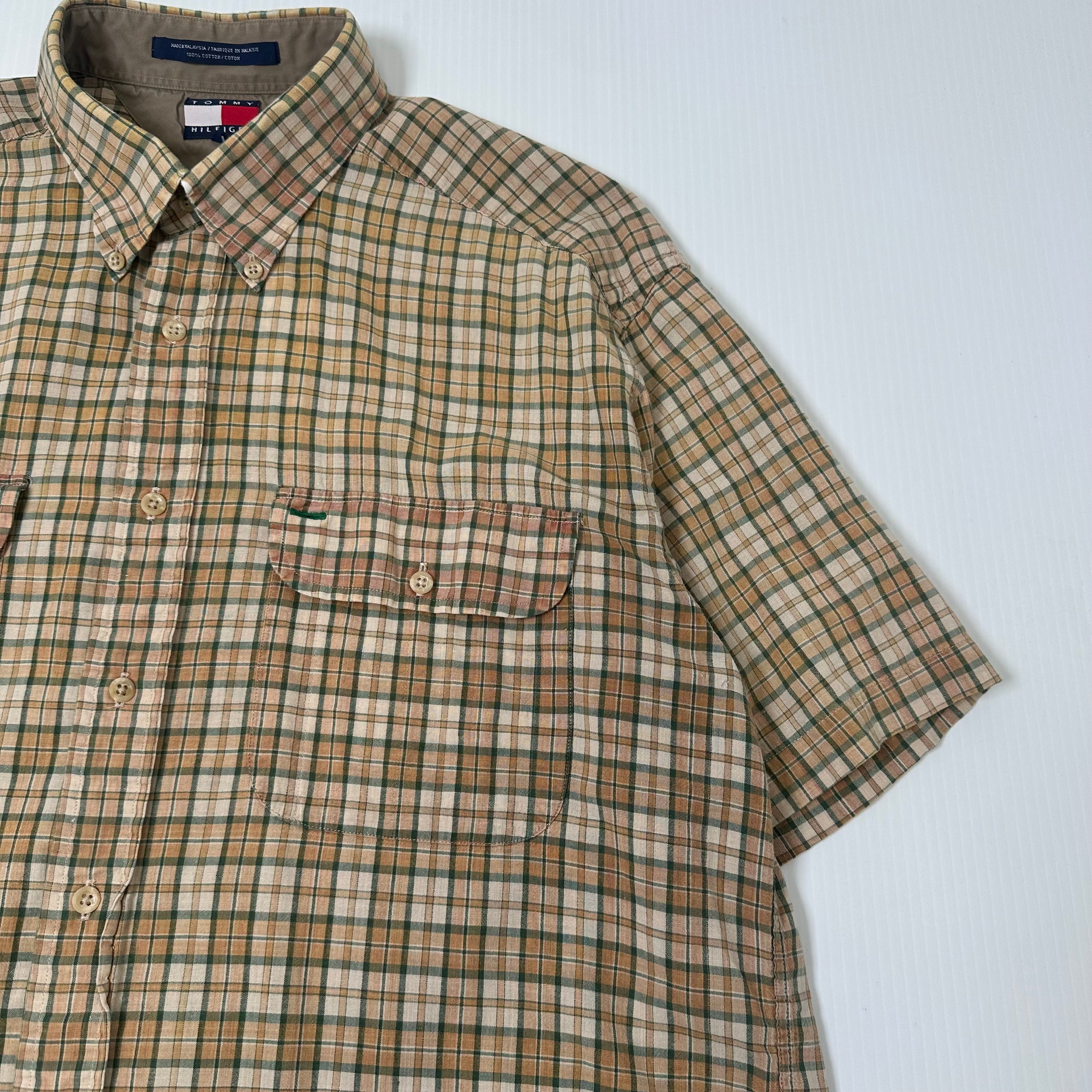 Tommy Hilfiger Plaid Short Sleeve Button Up L