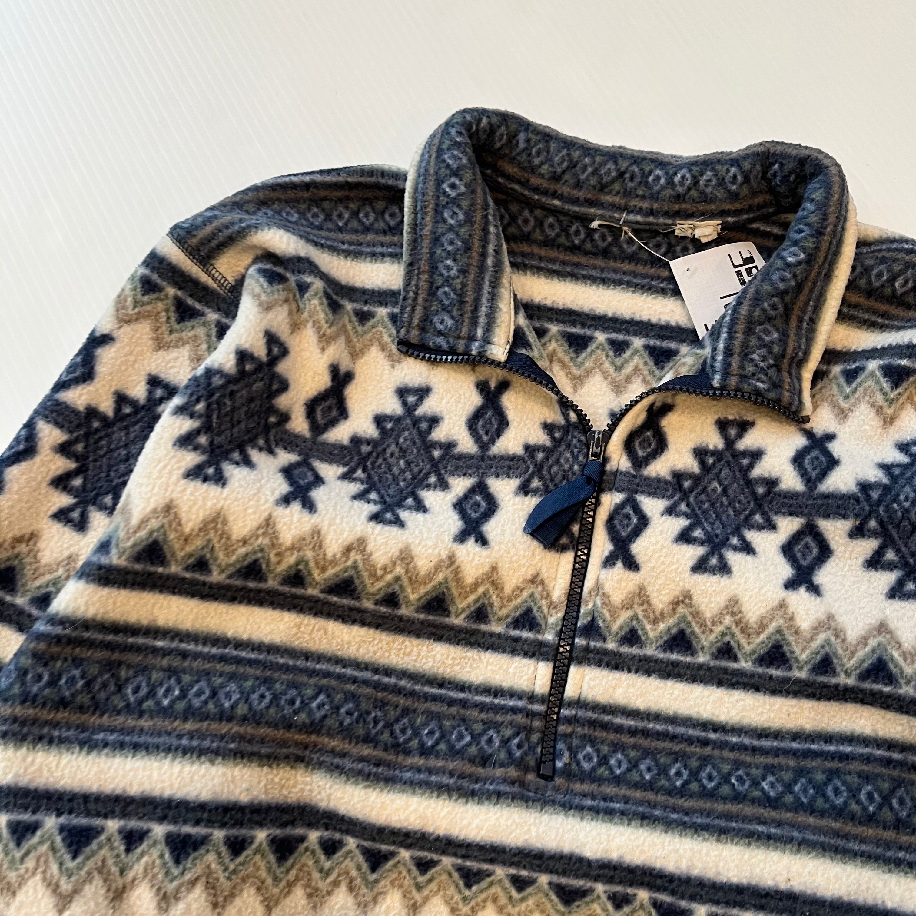 Vintage Pattern 1/4 Zip Fleece Pullover XL