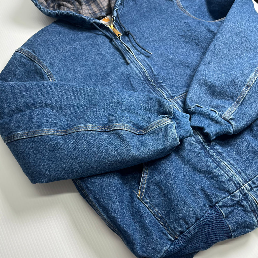 Vintage Carhartt J139 DST Blanket Lined Denim Hooded Jacket M