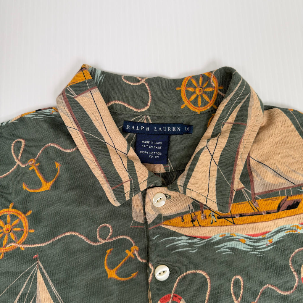Vintage Ralph Lauren Sailing Pattern Polo Shirt Women's L
