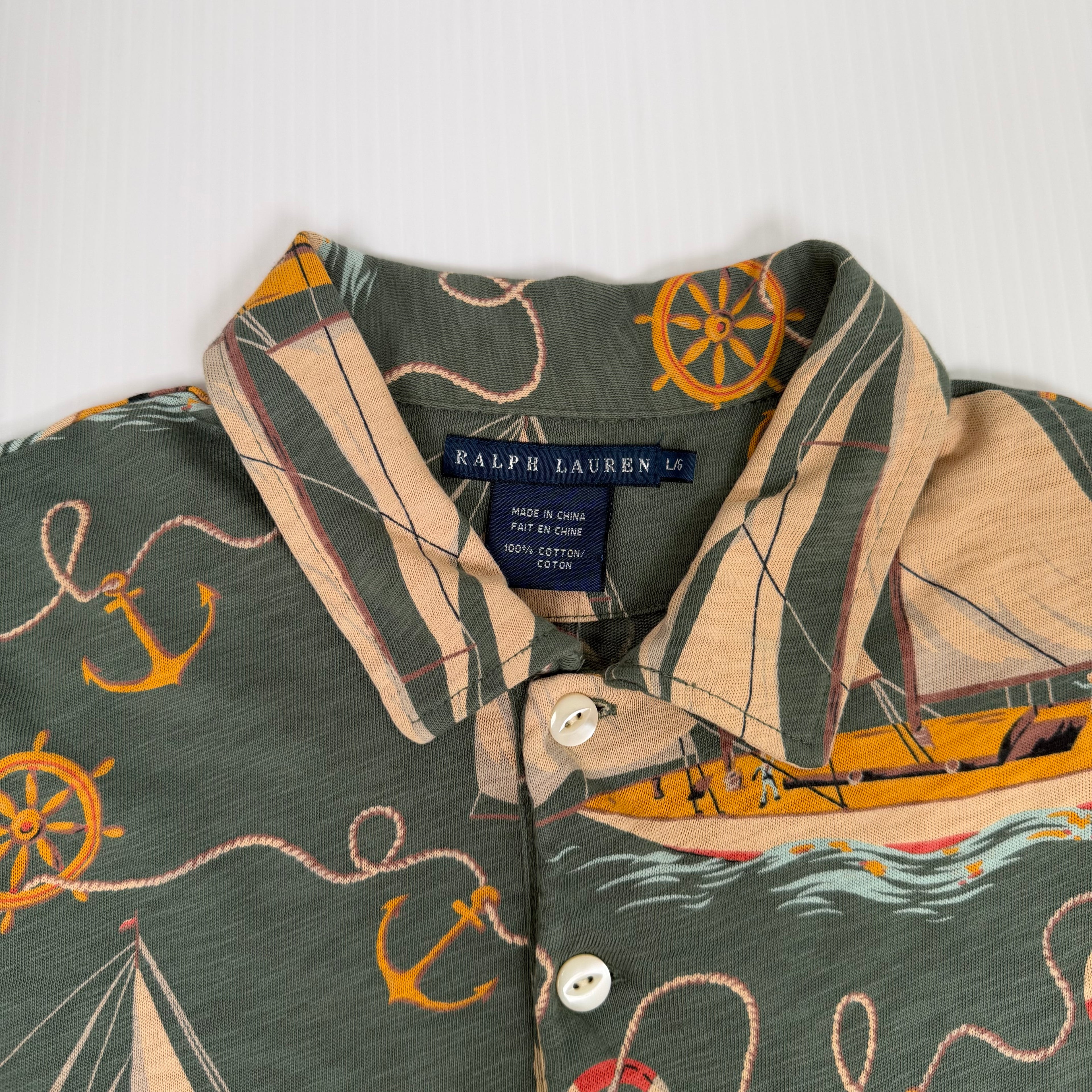 Vintage Ralph Lauren Sailing Pattern Polo Shirt Women's L