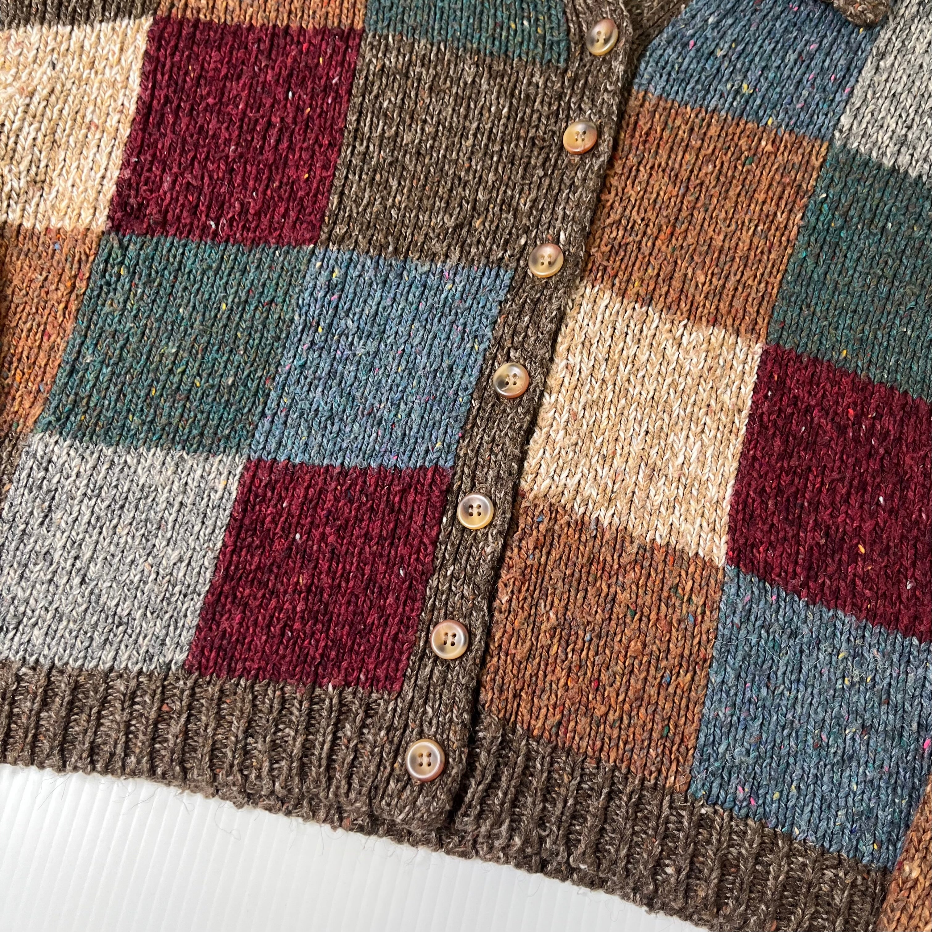 Vintage Knitting Needles Patchwork Knit Cardigan Sweater M