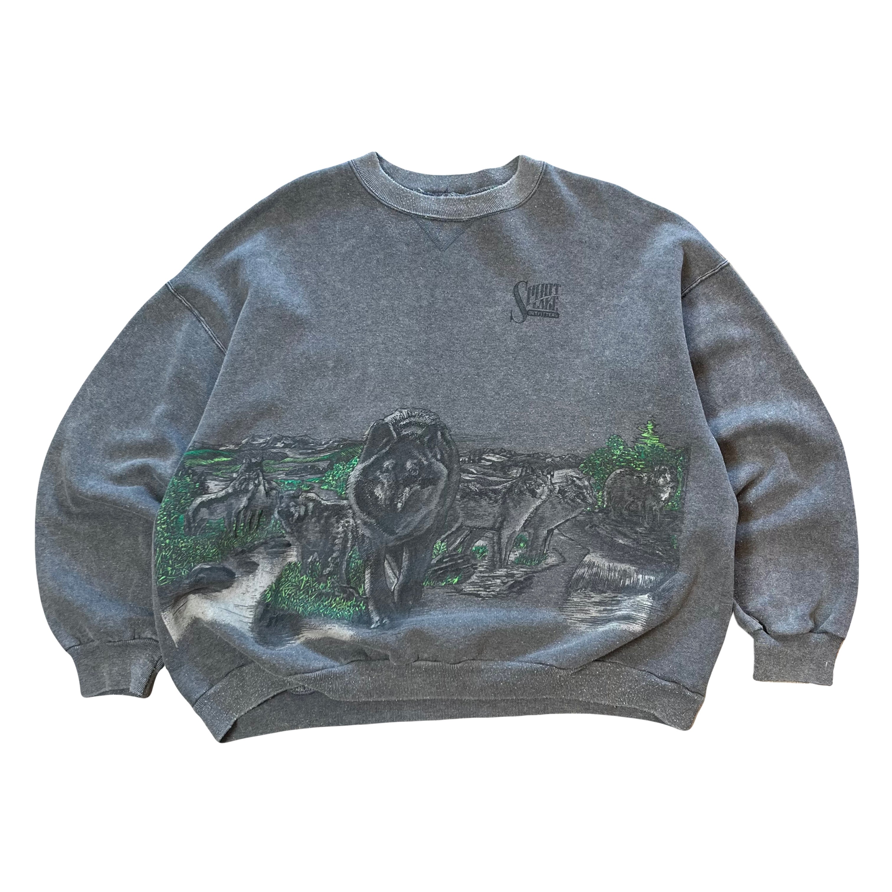 Vintage Spirit Lake Wolf Graphic Crewneck XL