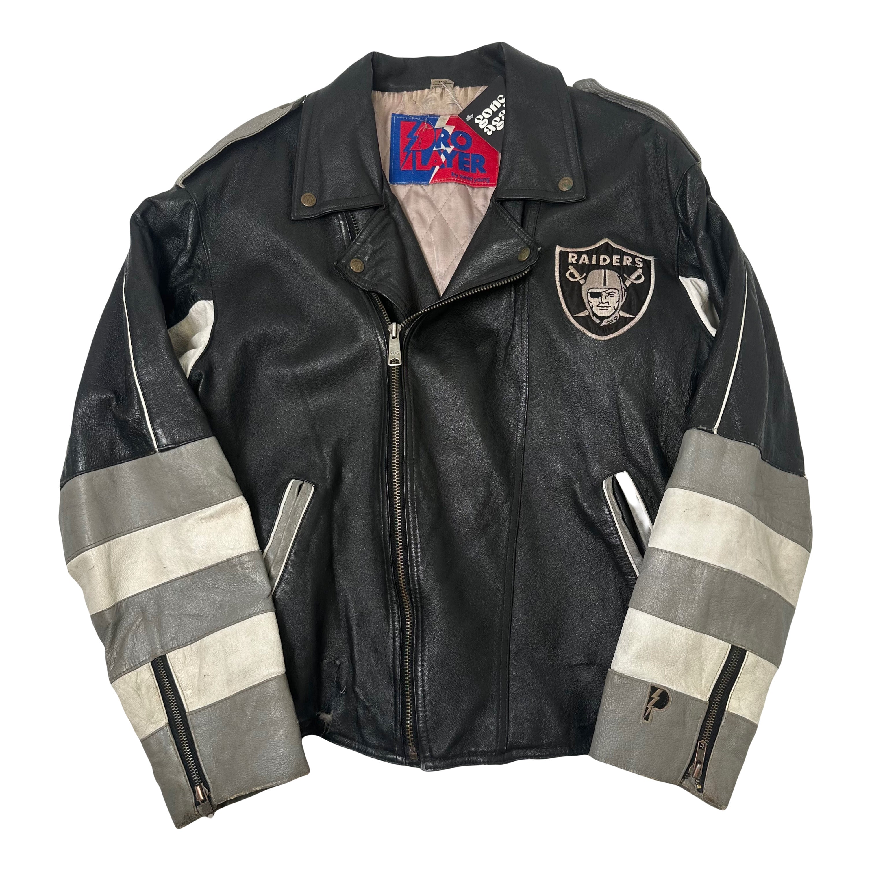 Vintage Pro Player Oakland Raiders Leather Moto NFL Jacket M