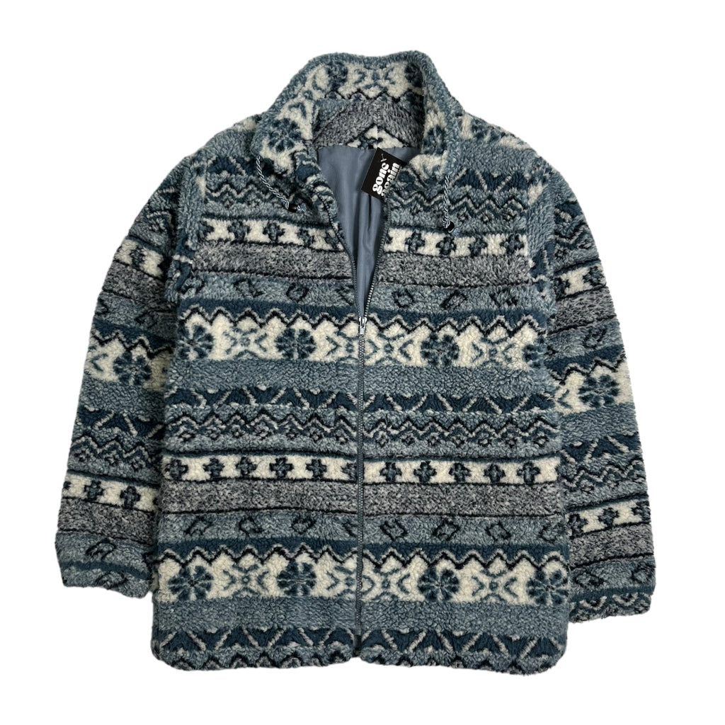 Vintage Blue Patterned Fleece Jacket L/XL