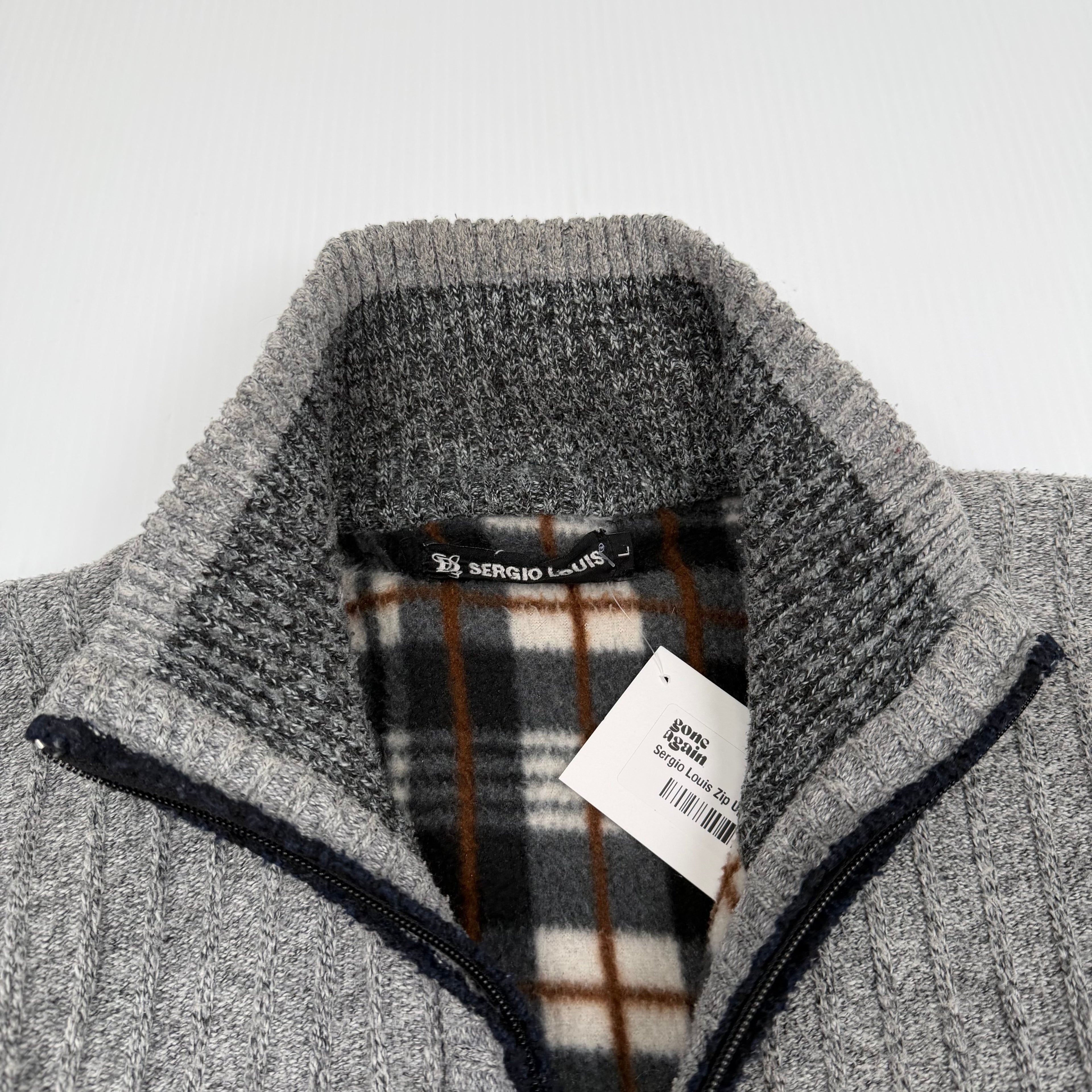 Sergio Louis Plaid Lined Full Zip Sweater L