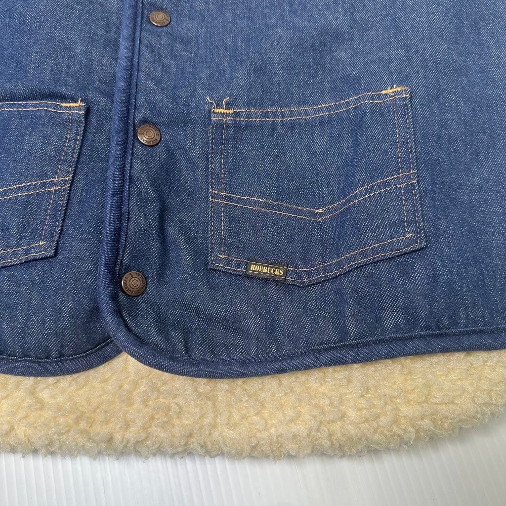 Vintage Sears Western Wear Sherpa Lined Denim Vest XLT