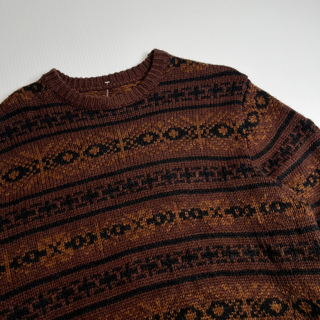 Vintage Pattern Knit Sweater L