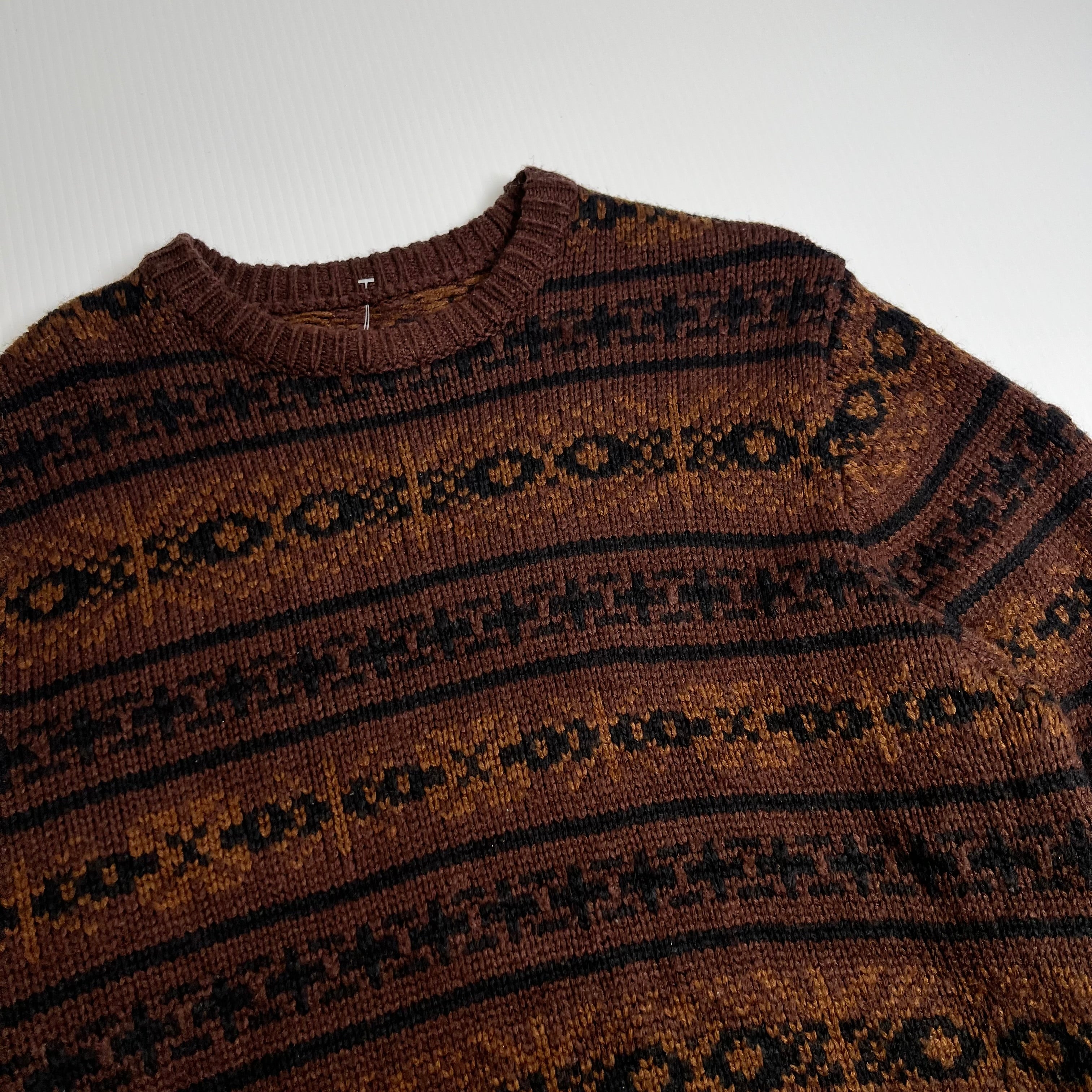 Vintage Pattern Knit Sweater L