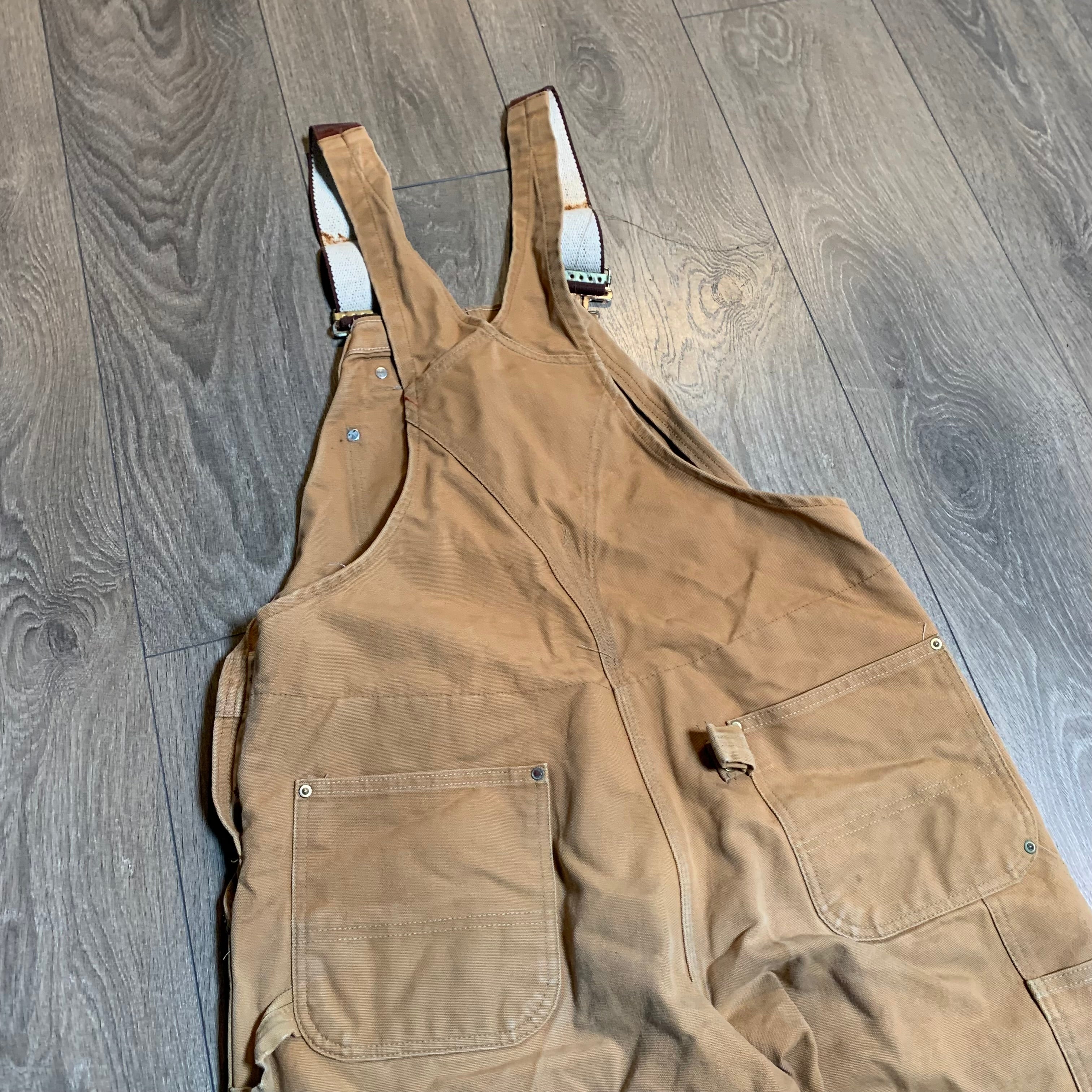 Vintage Faded Tan Carhartt Quilted Overalls 38x29.5