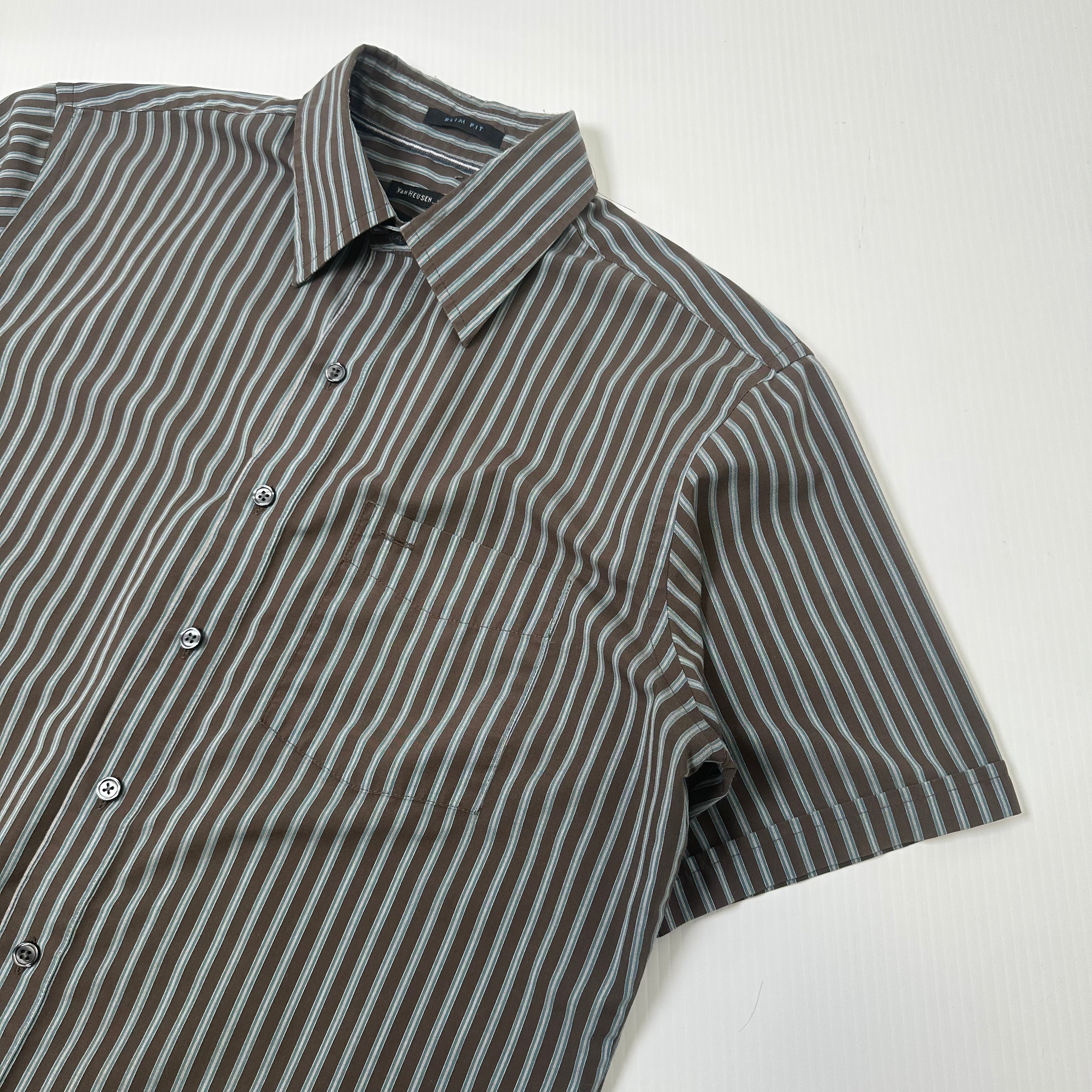 Van Heusen Studio Striped Short Sleeve Button Up Shirt M