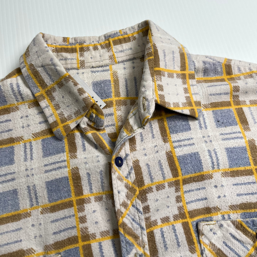 Vintage Faded Plaid Button-Up Flannel Shirt L