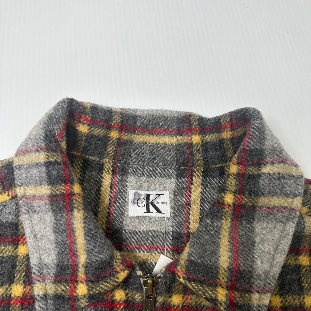 Vintage Calvin Klein Jeans Plaid Full Zip Wool Blend Jacket L