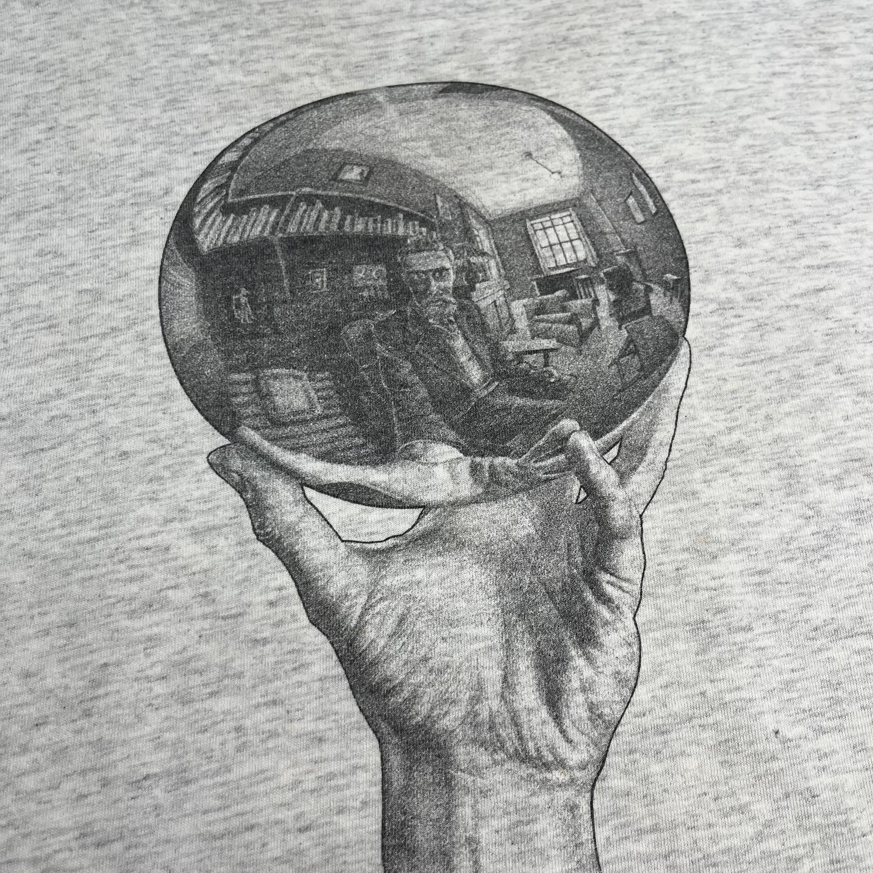 1991 M.C. Escher Hand With Reflecting Sphere Portrait Tee L