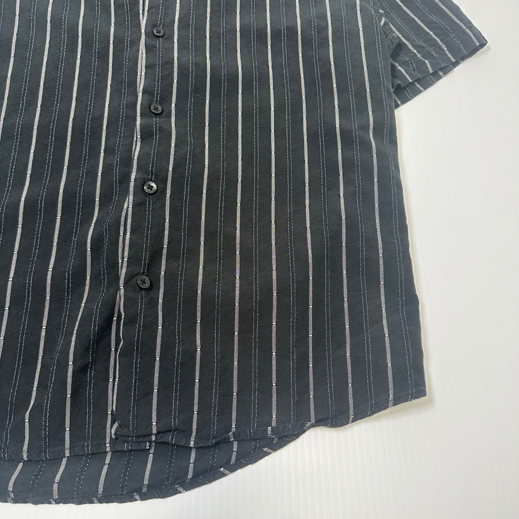 Y2K Material London Striped Short Sleeve Button Up Silk Shirt S