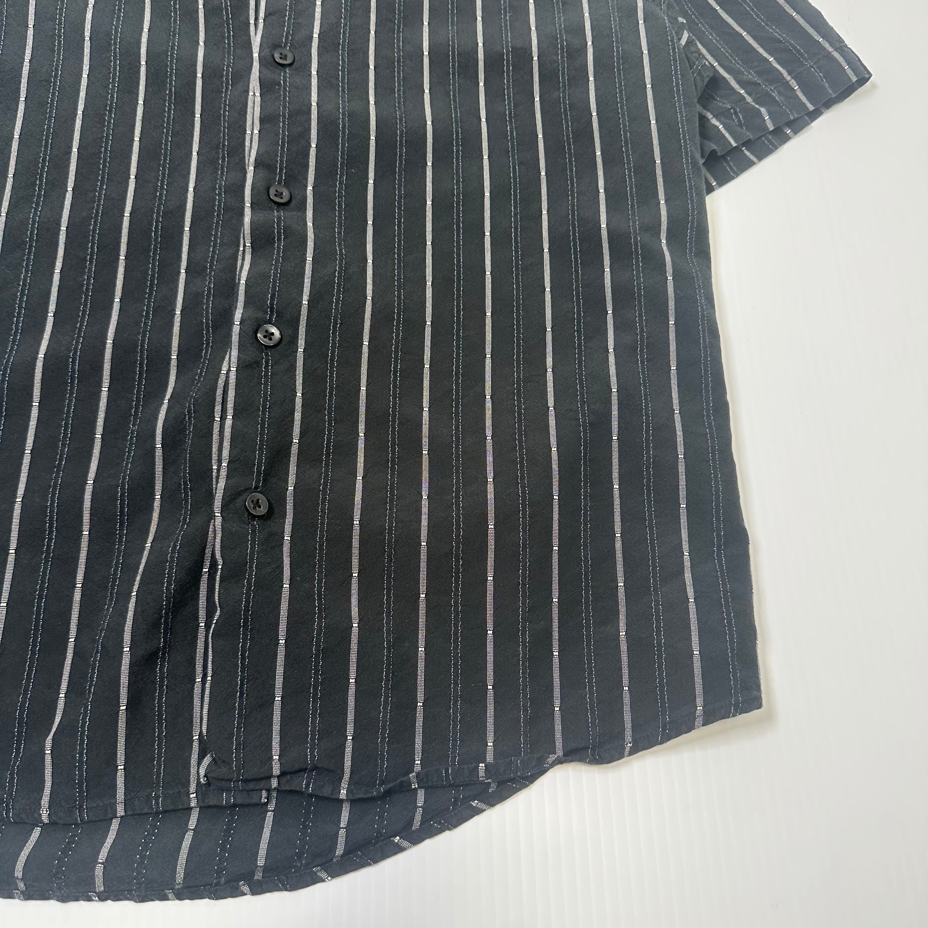 Y2K Material London Striped Short Sleeve Button Up Silk Shirt S