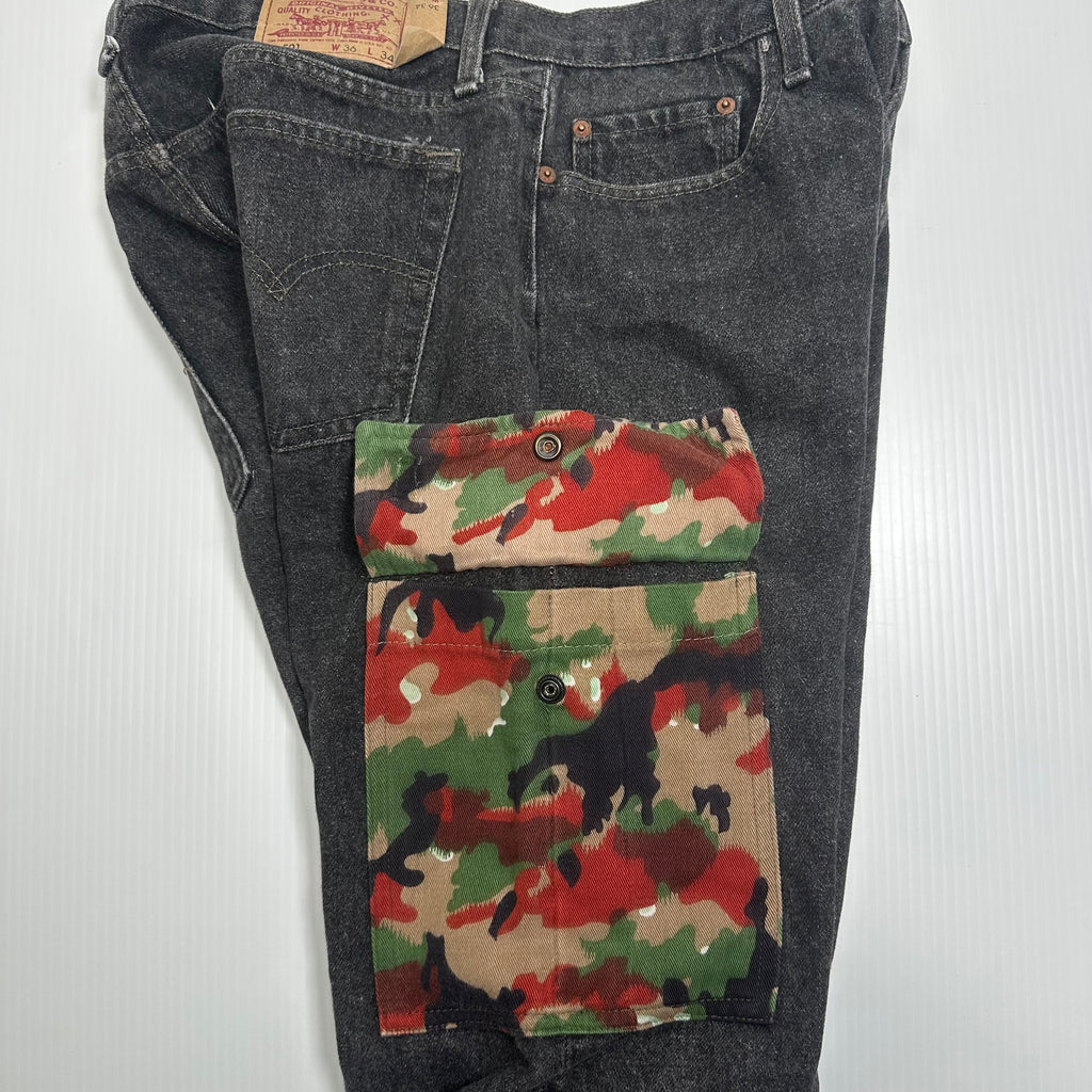 Vintage Levi's 501 Reworked Military Camo Cargo Pocket Denim 32