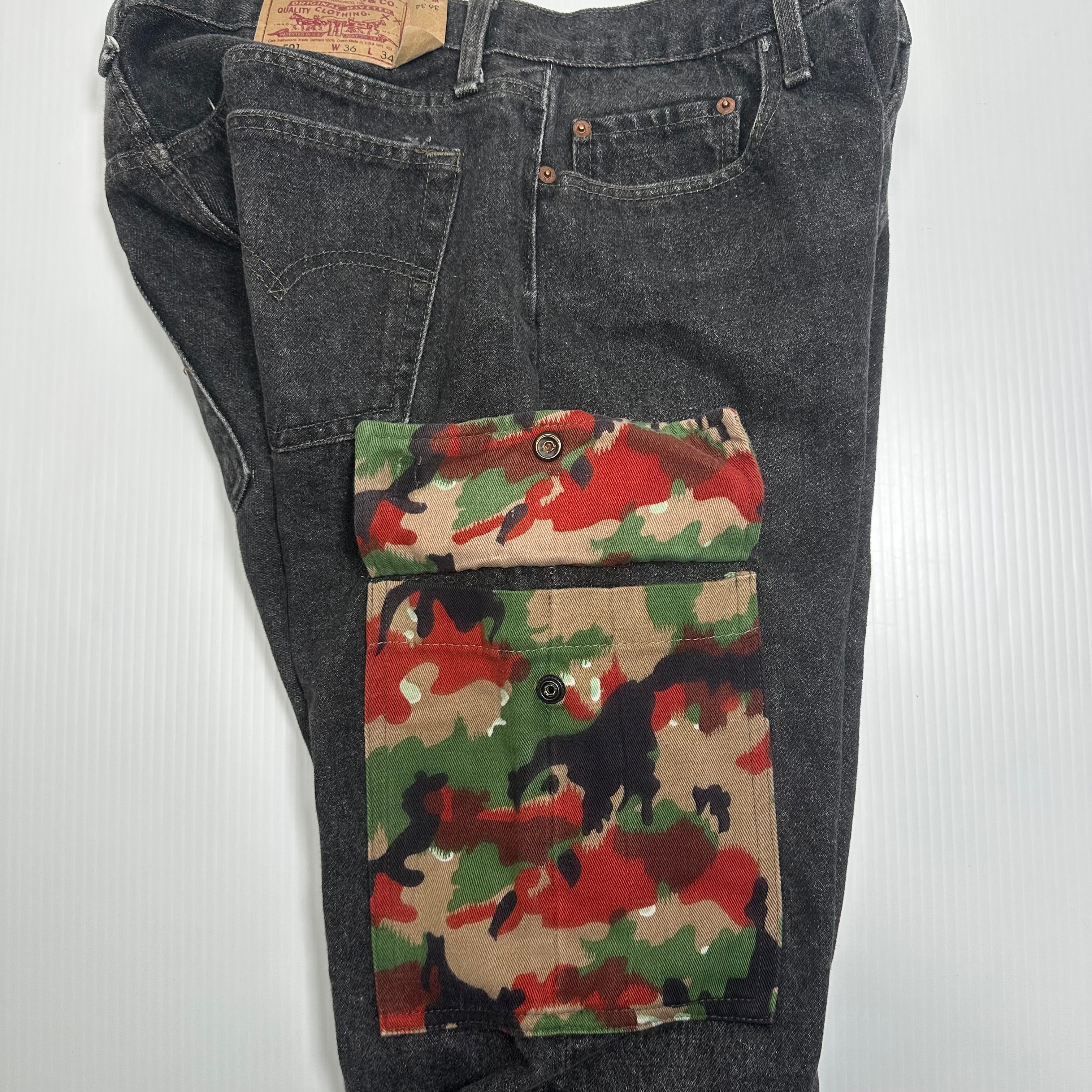 Vintage Levi's 501 Reworked Military Camo Cargo Pocket Denim 32