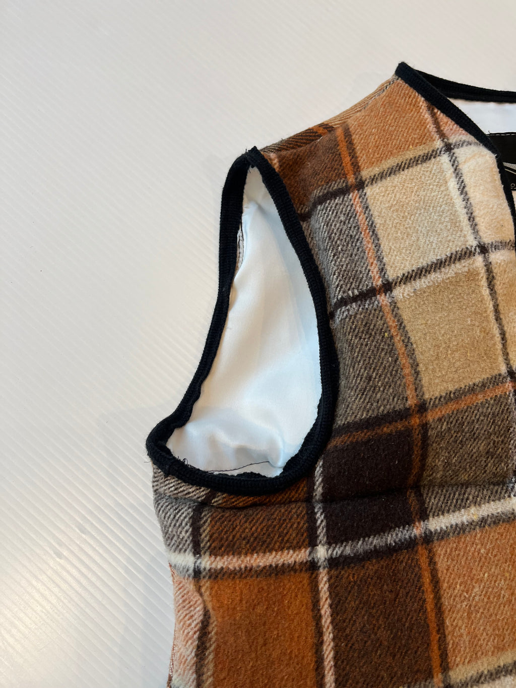 Rework Wool Plaid Puffer Vest S