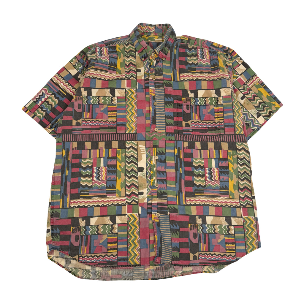 Vintage Abstract Pattern Short Sleeve Button Up Shirt XL